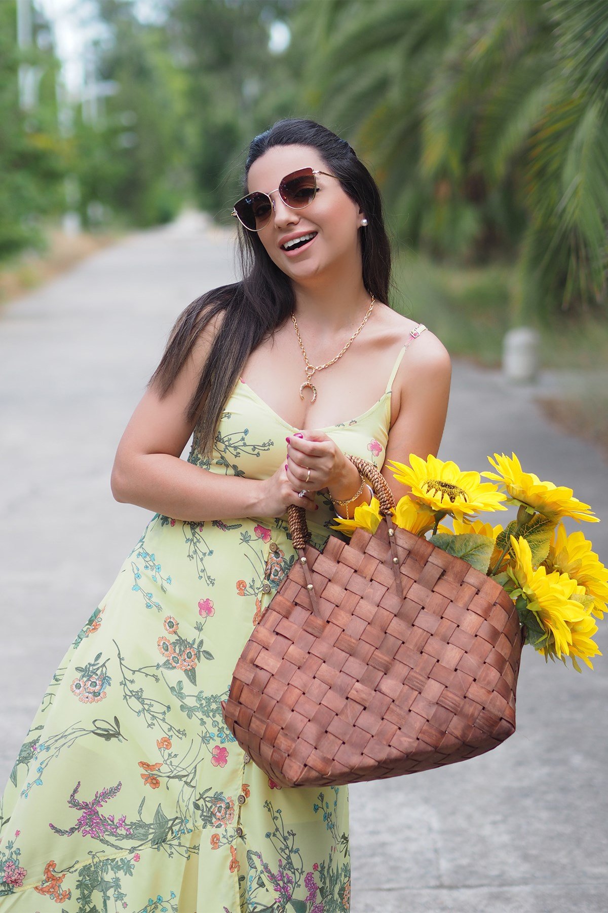 Sarı Desenli Volanlı Elbise