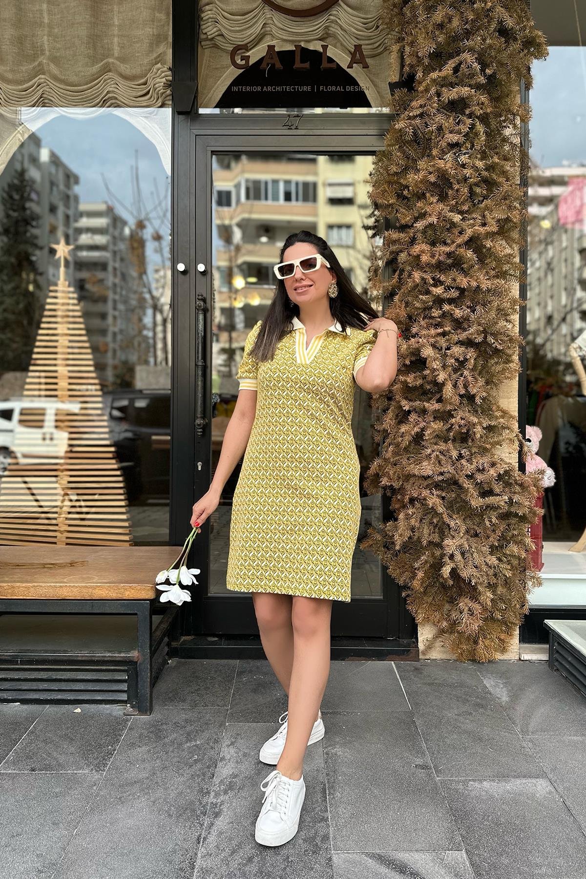 Sarı Polo Yaka Elbise