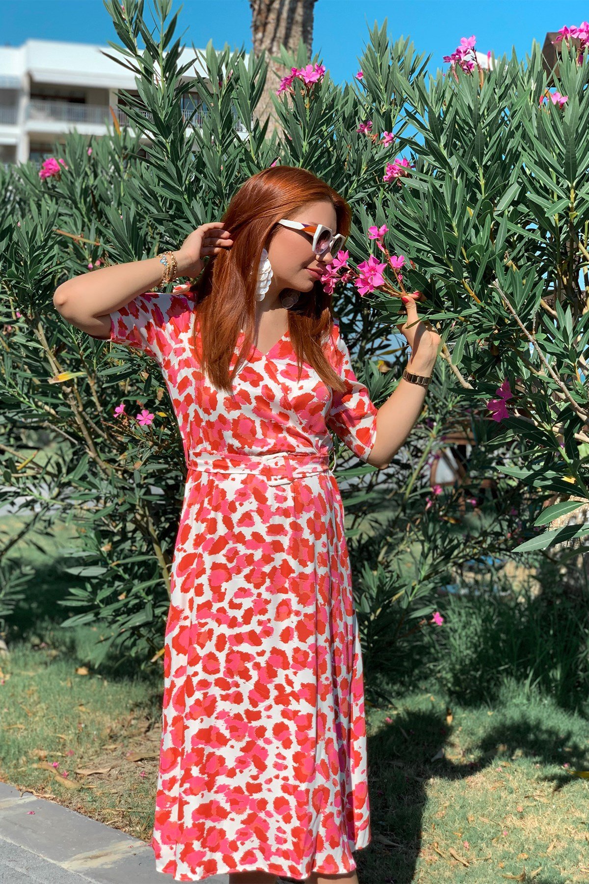 Saten Pembe Leopar Elbise