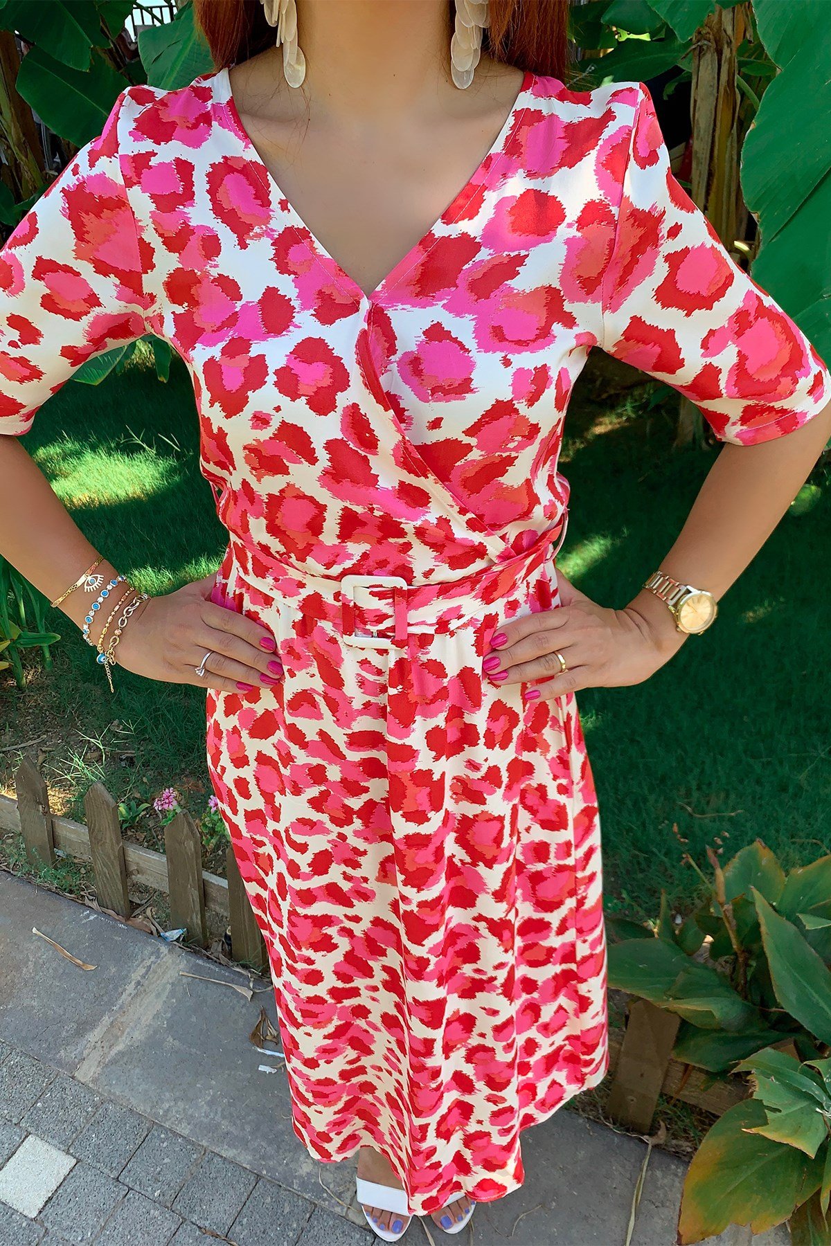 Saten Pembe Leopar Elbise