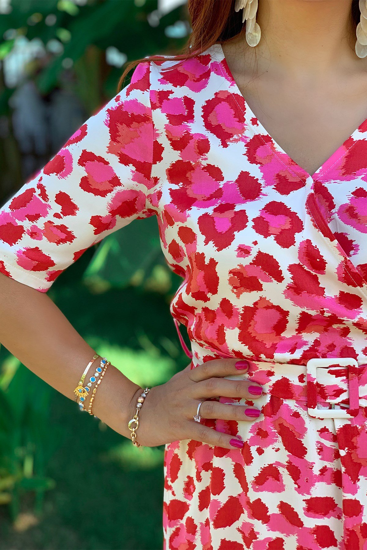 Saten Pembe Leopar Elbise