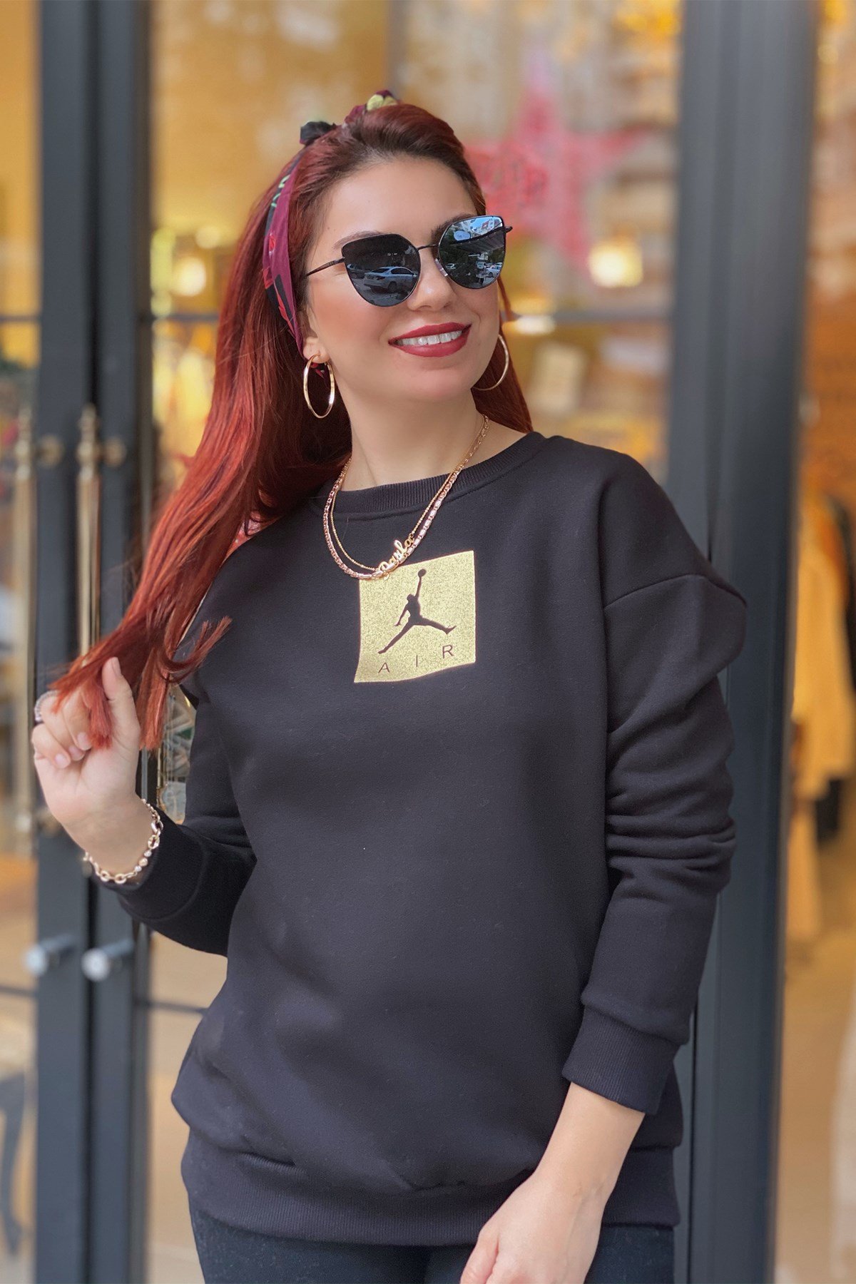 Siyah Air Baskılı Sweatshirt