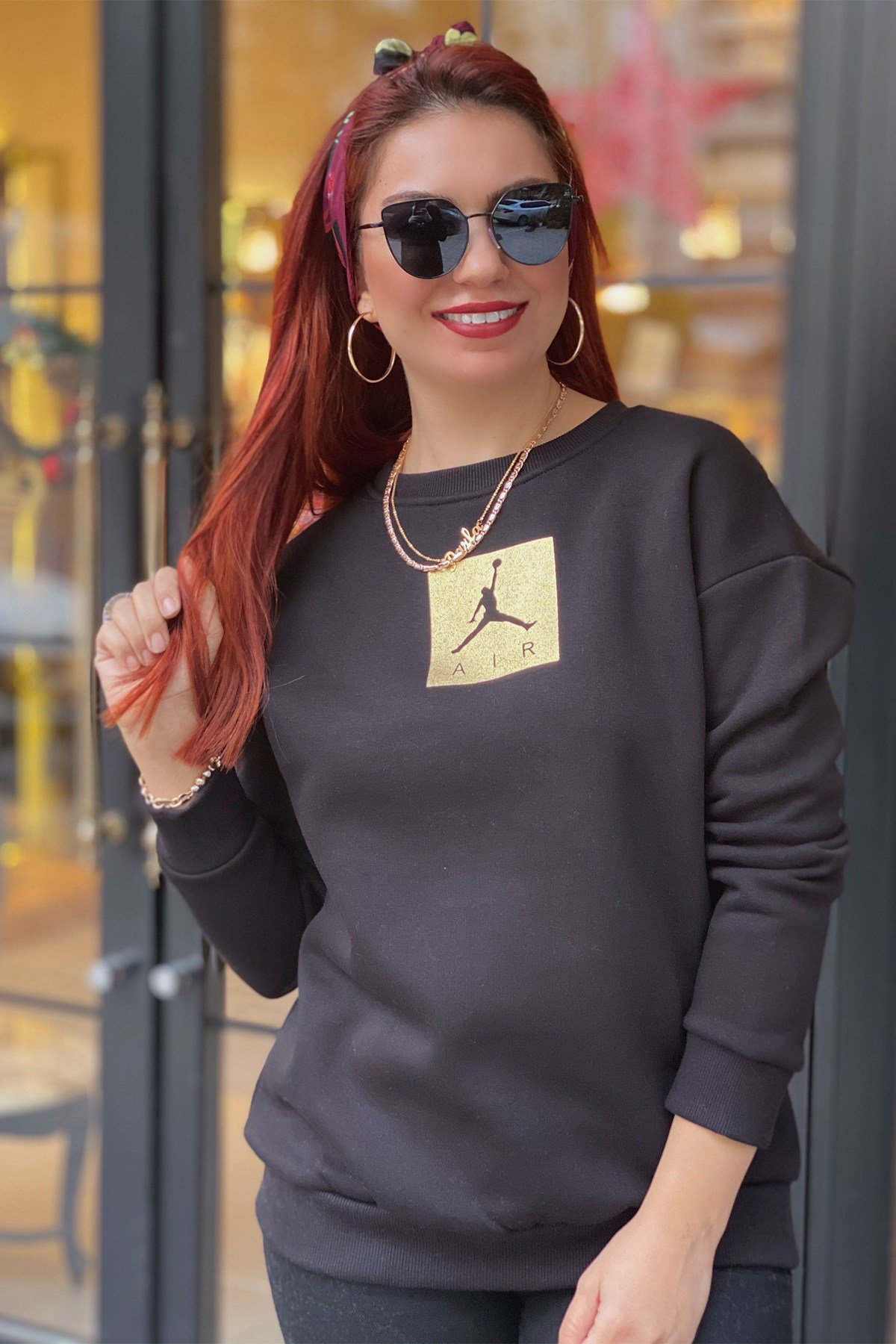 Siyah Air Baskılı Sweatshirt