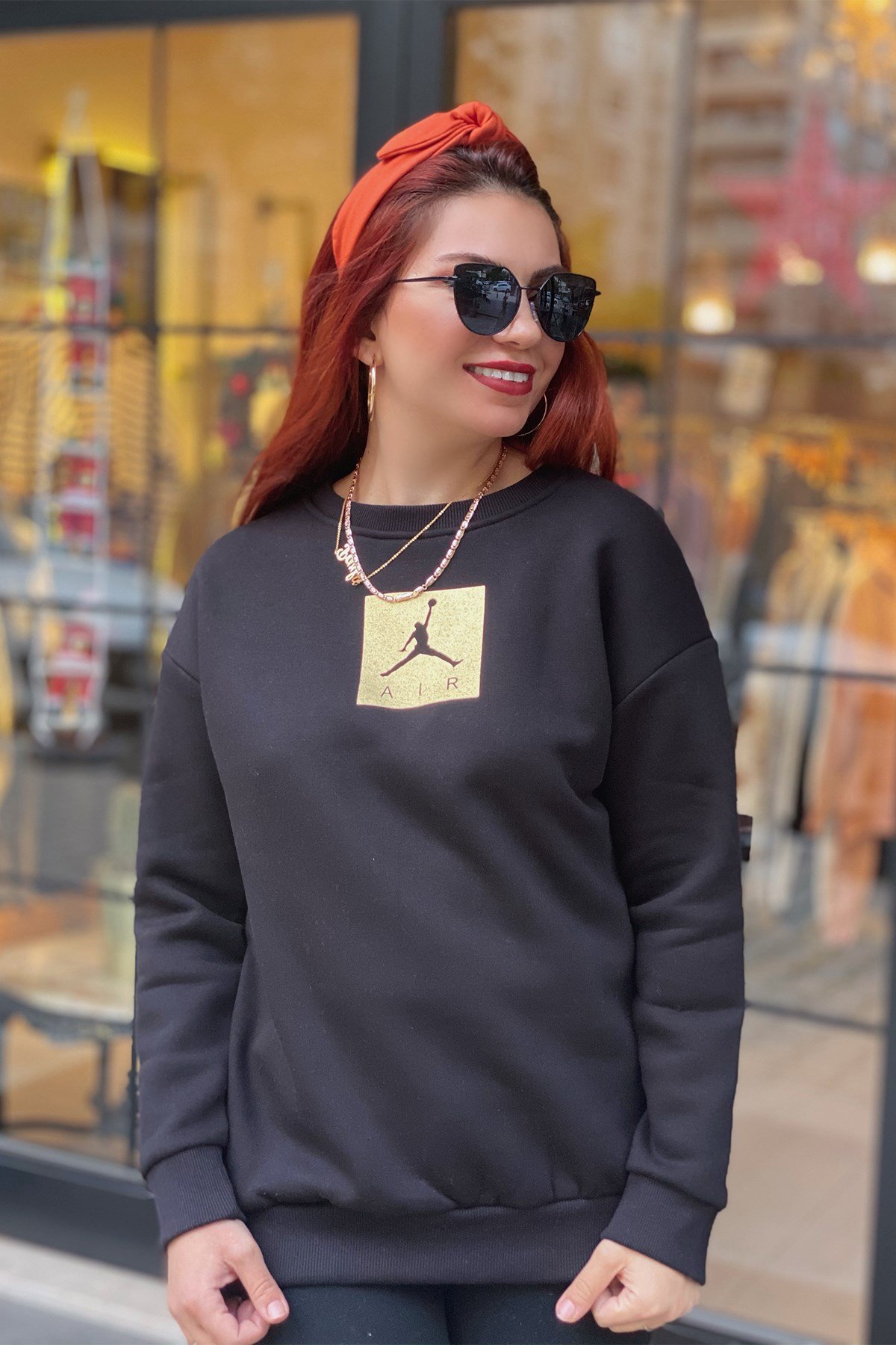 Siyah Air Baskılı Sweatshirt
