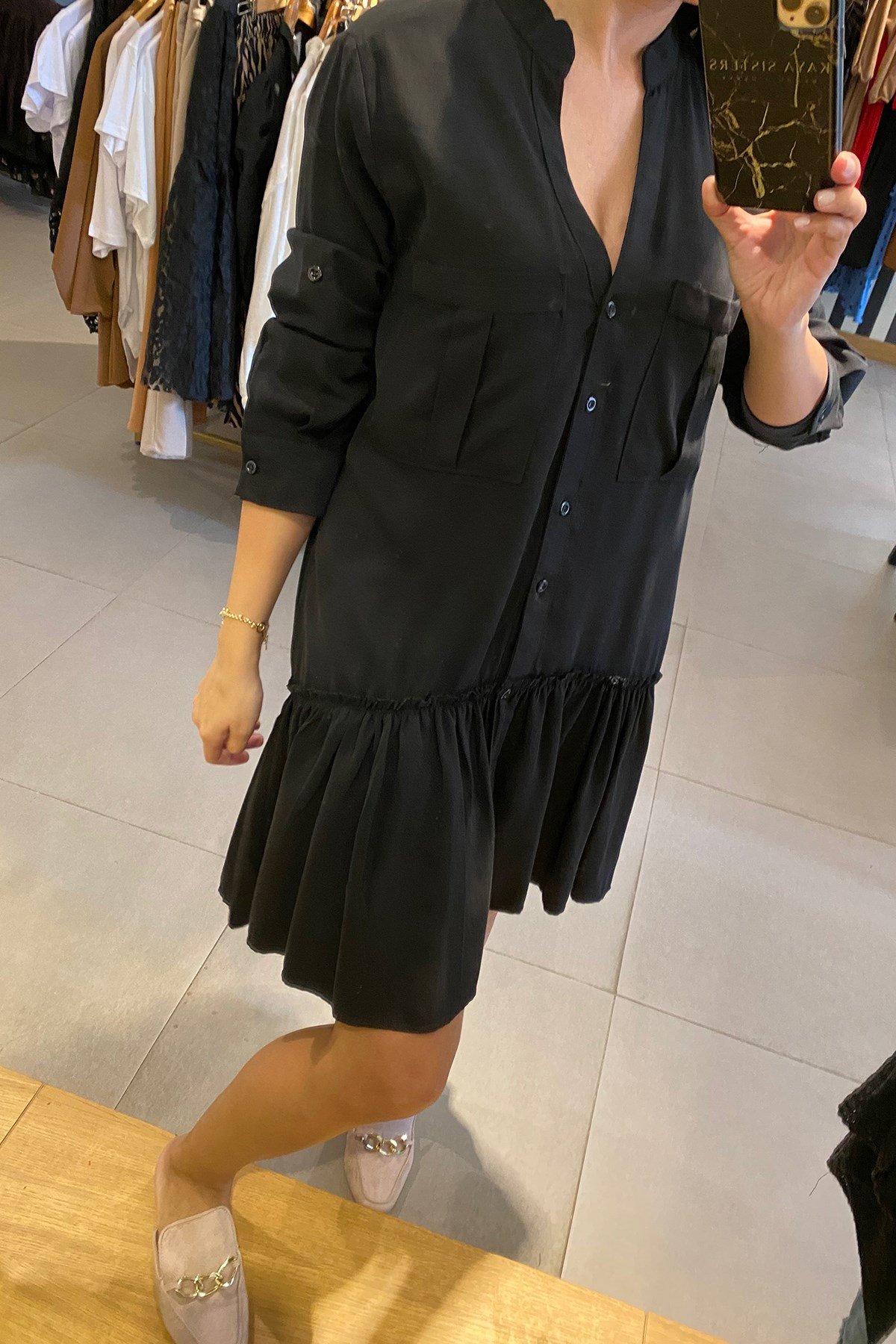 Siyah Asimetrik Kesim Elbise