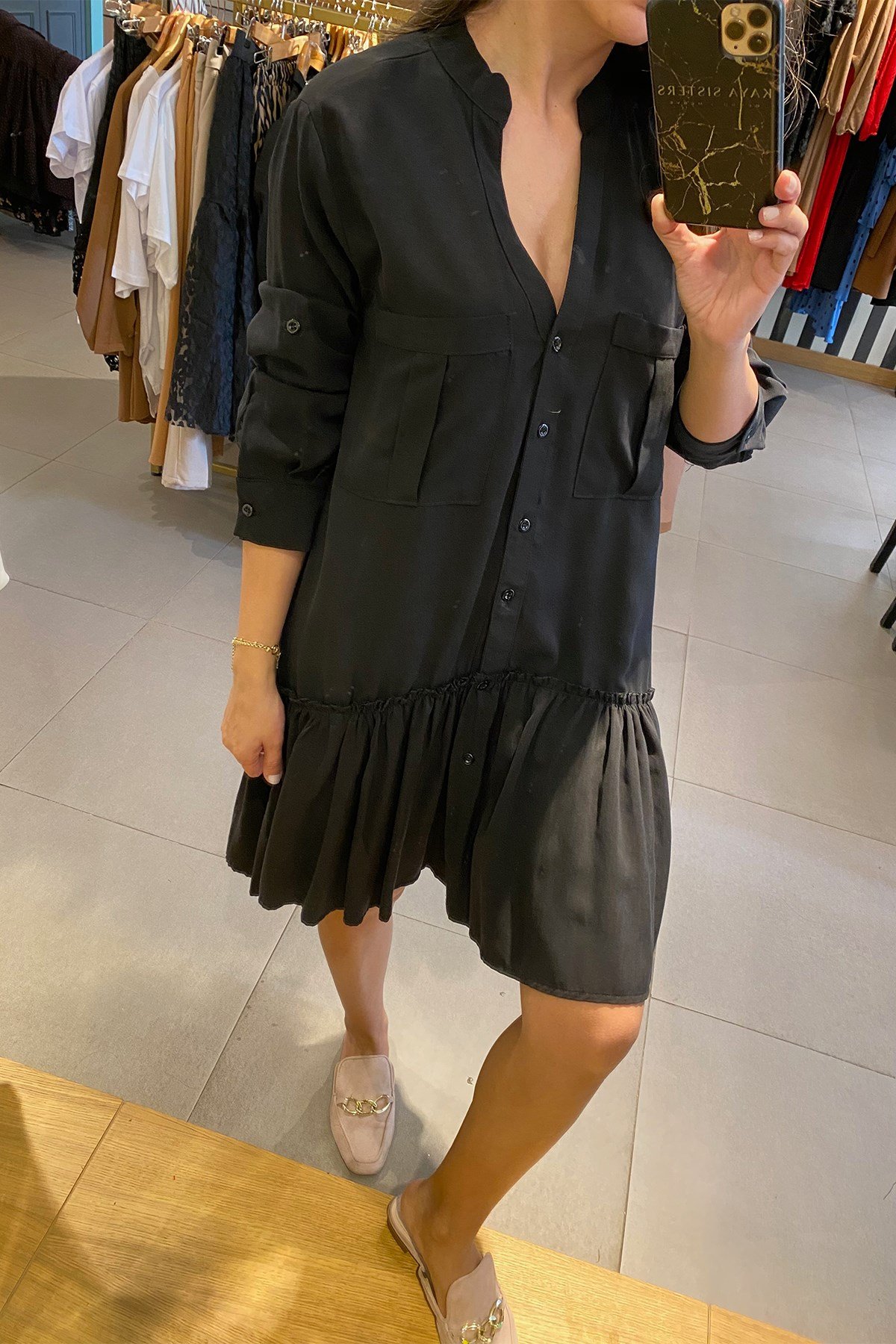 Siyah Asimetrik Kesim Elbise