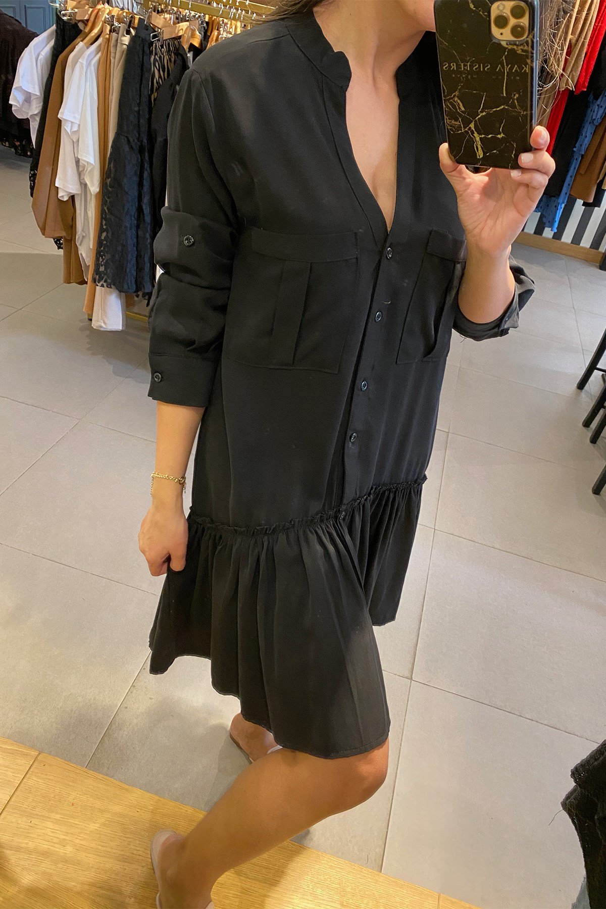 Siyah Asimetrik Kesim Elbise