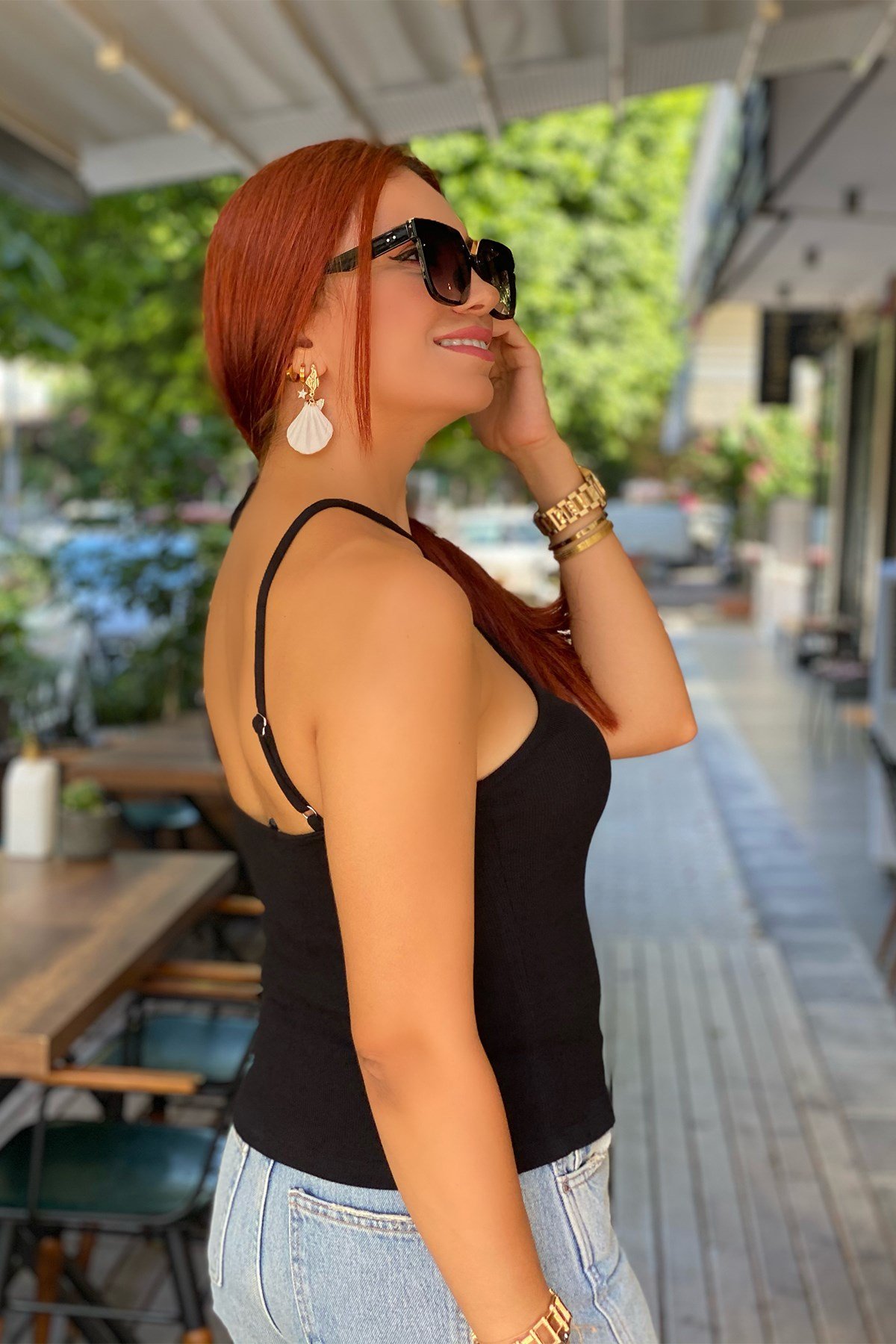 Siyah Askılı Fitilli Atlet