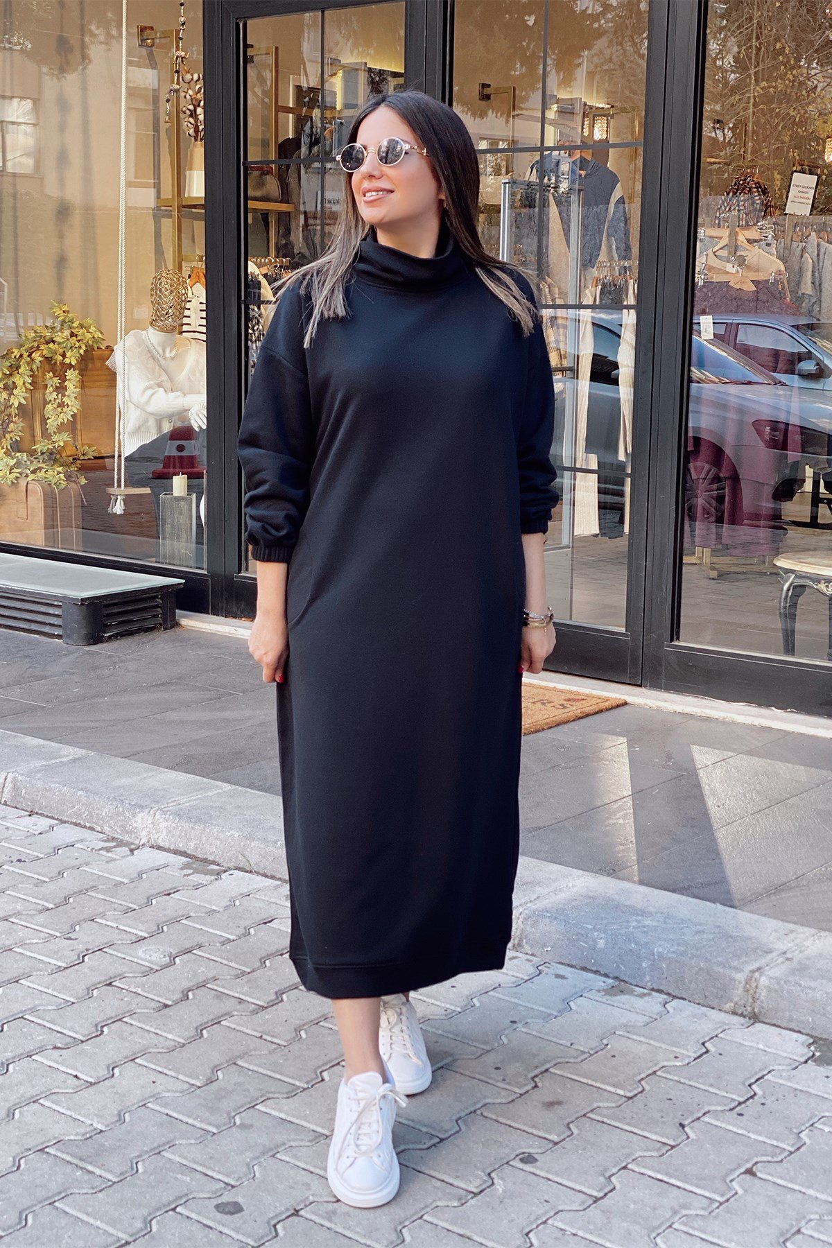 Siyah Balıkçı Yaka Oversize Elbise