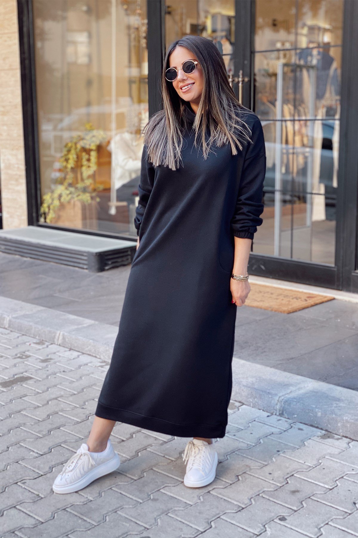 Siyah Balıkçı Yaka Oversize Elbise