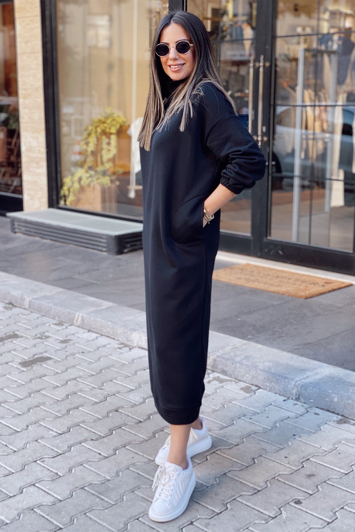 Siyah Balıkçı Yaka Oversize Elbise