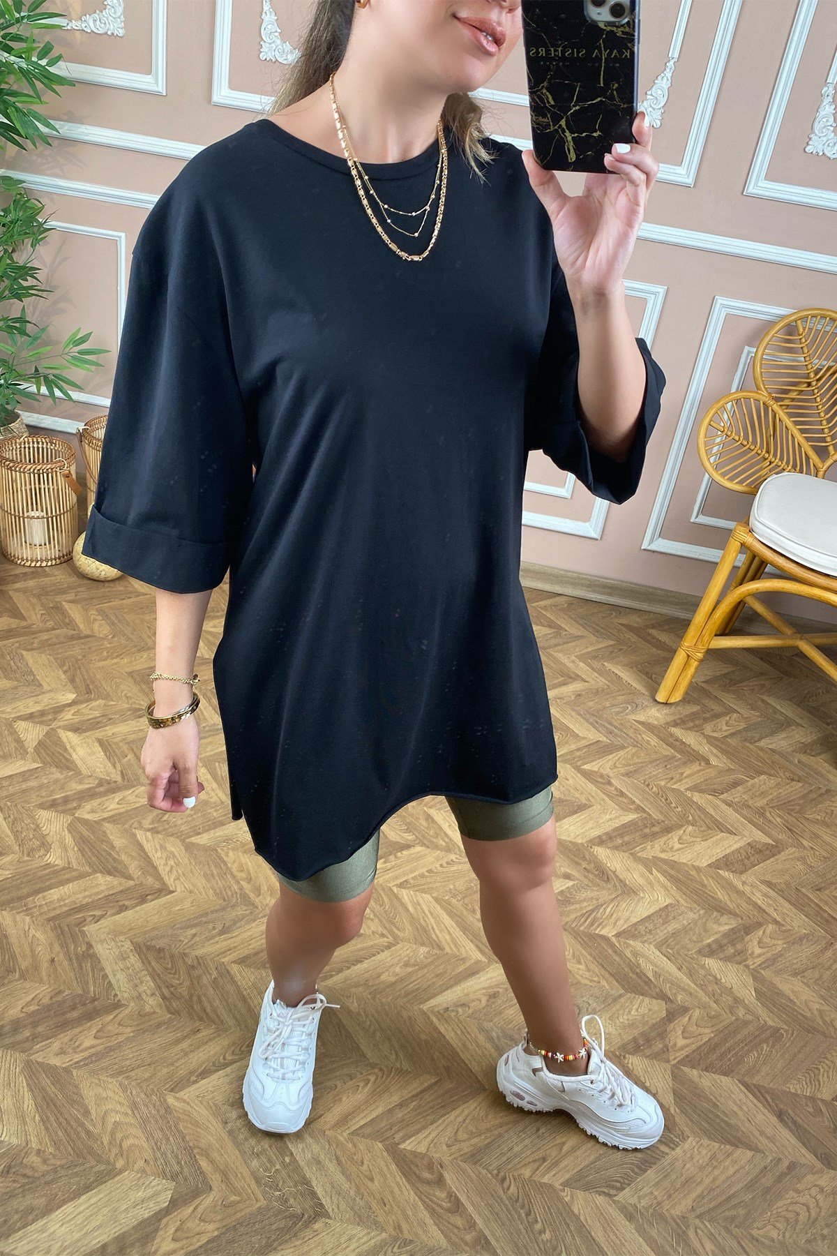 Siyah Basic Uzun Boyfriend Tshirt