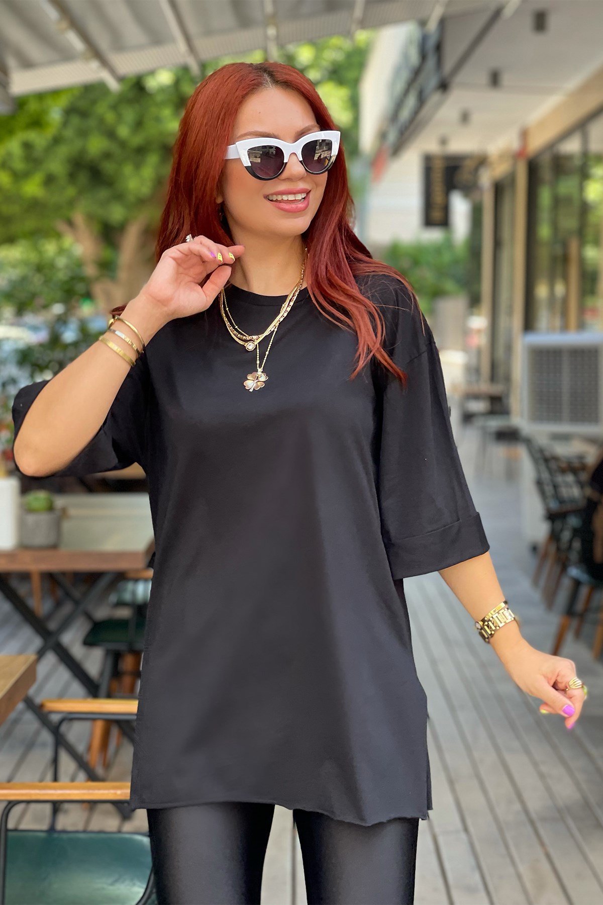 Siyah Basic Uzun Boyfriend Tshirt