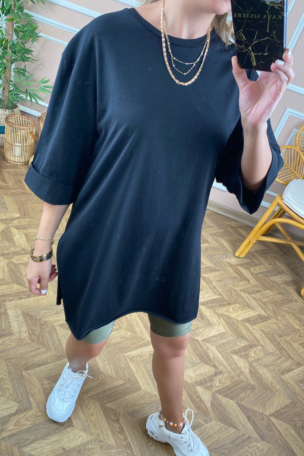 Siyah Basic Uzun Boyfriend Tshirt