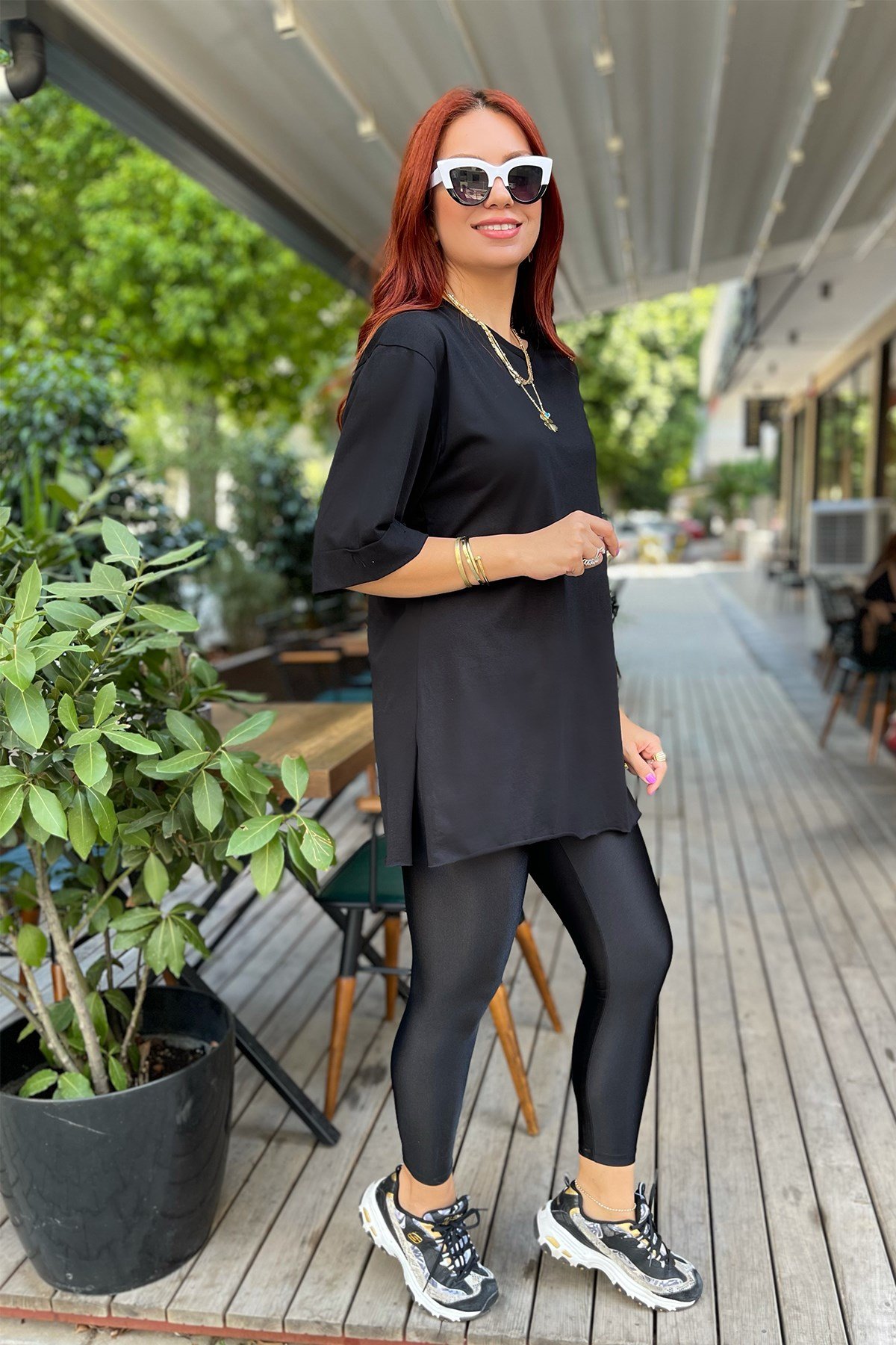 Siyah Basic Uzun Boyfriend Tshirt