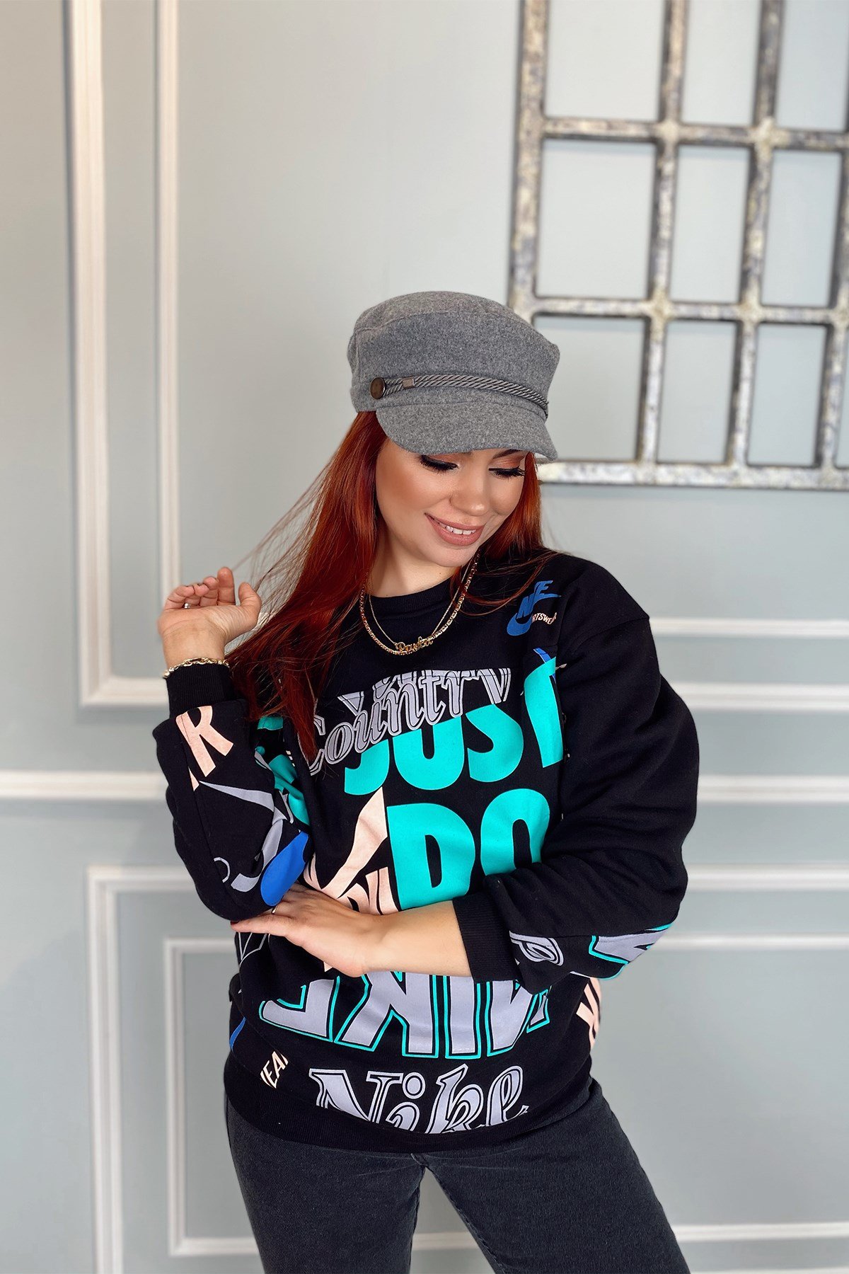 Siyah Baskılı Sweatshirt