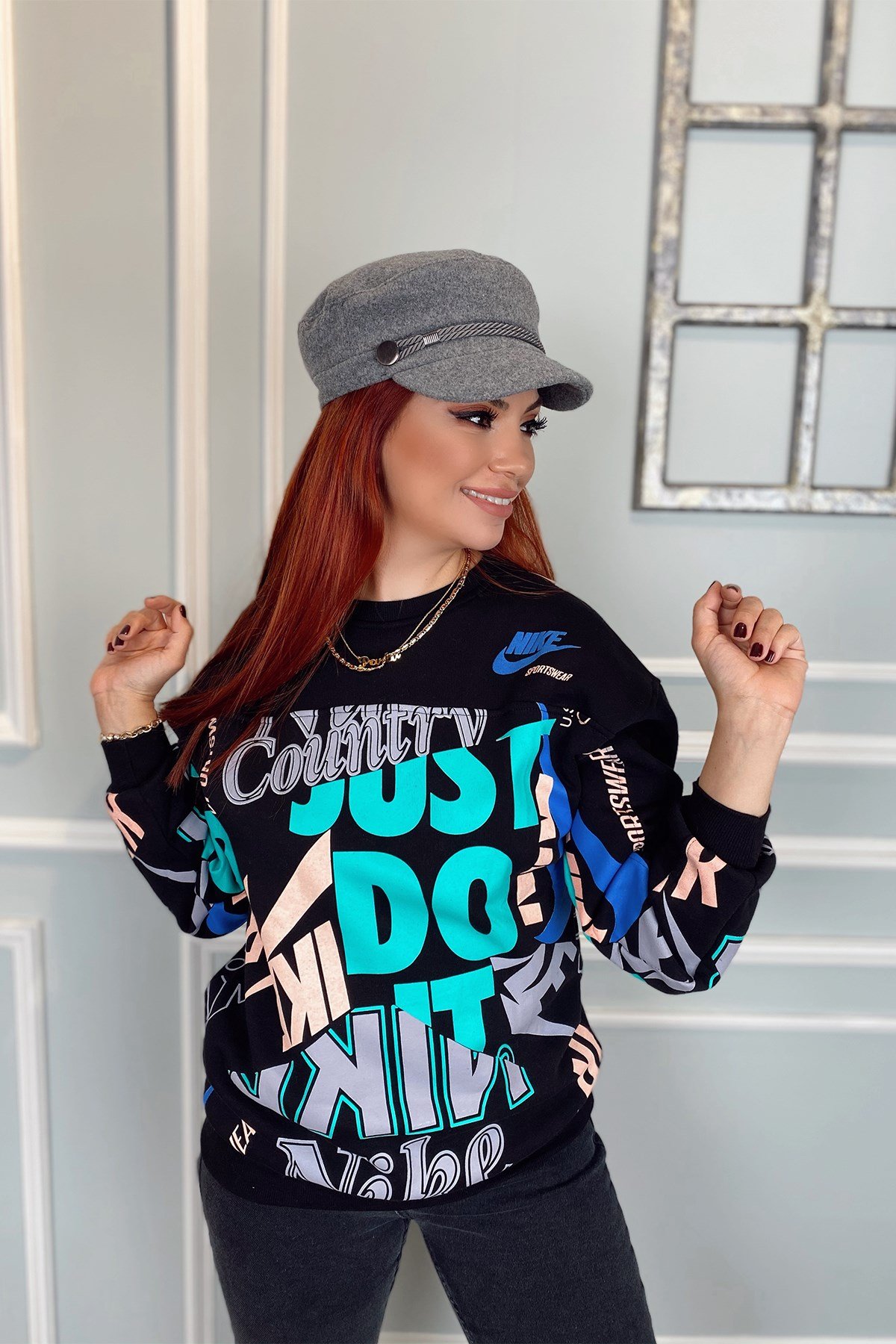 Siyah Baskılı Sweatshirt