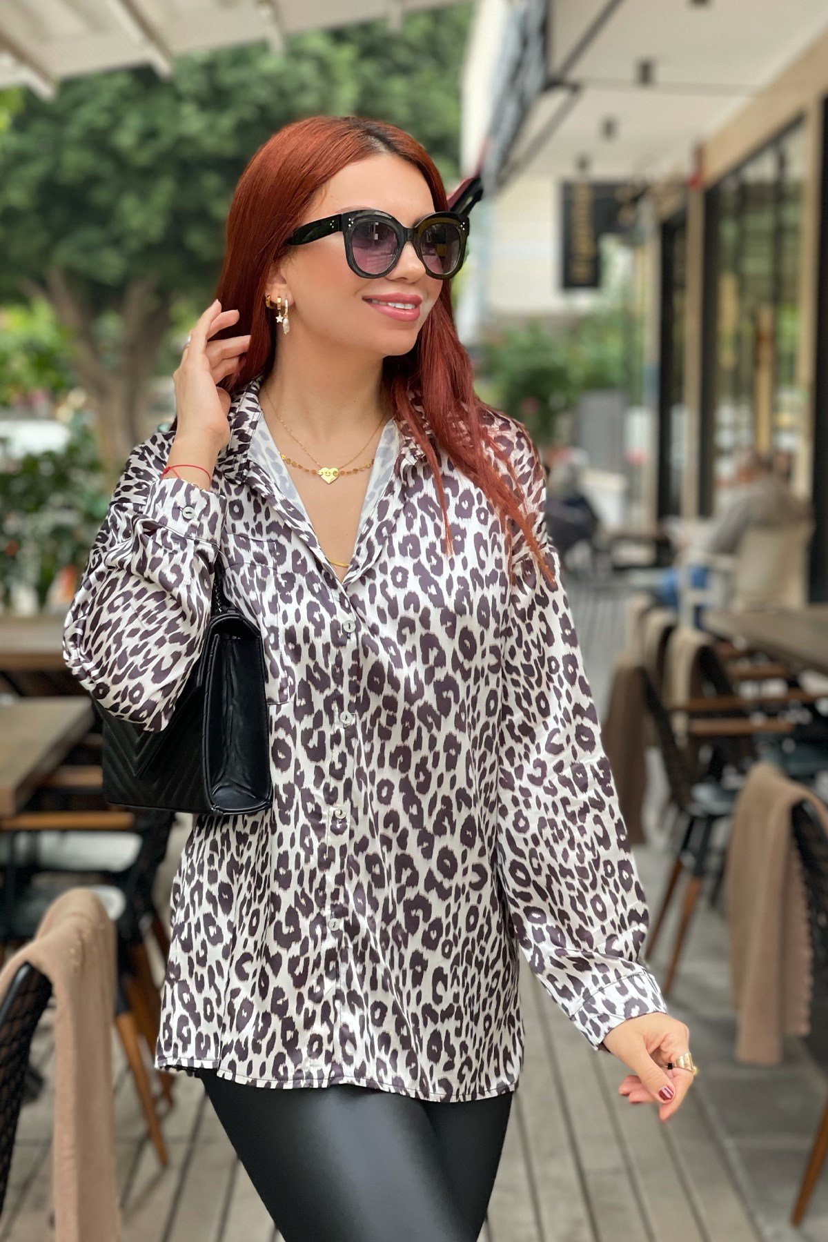 Siyah Beyaz Leopar Gömlek