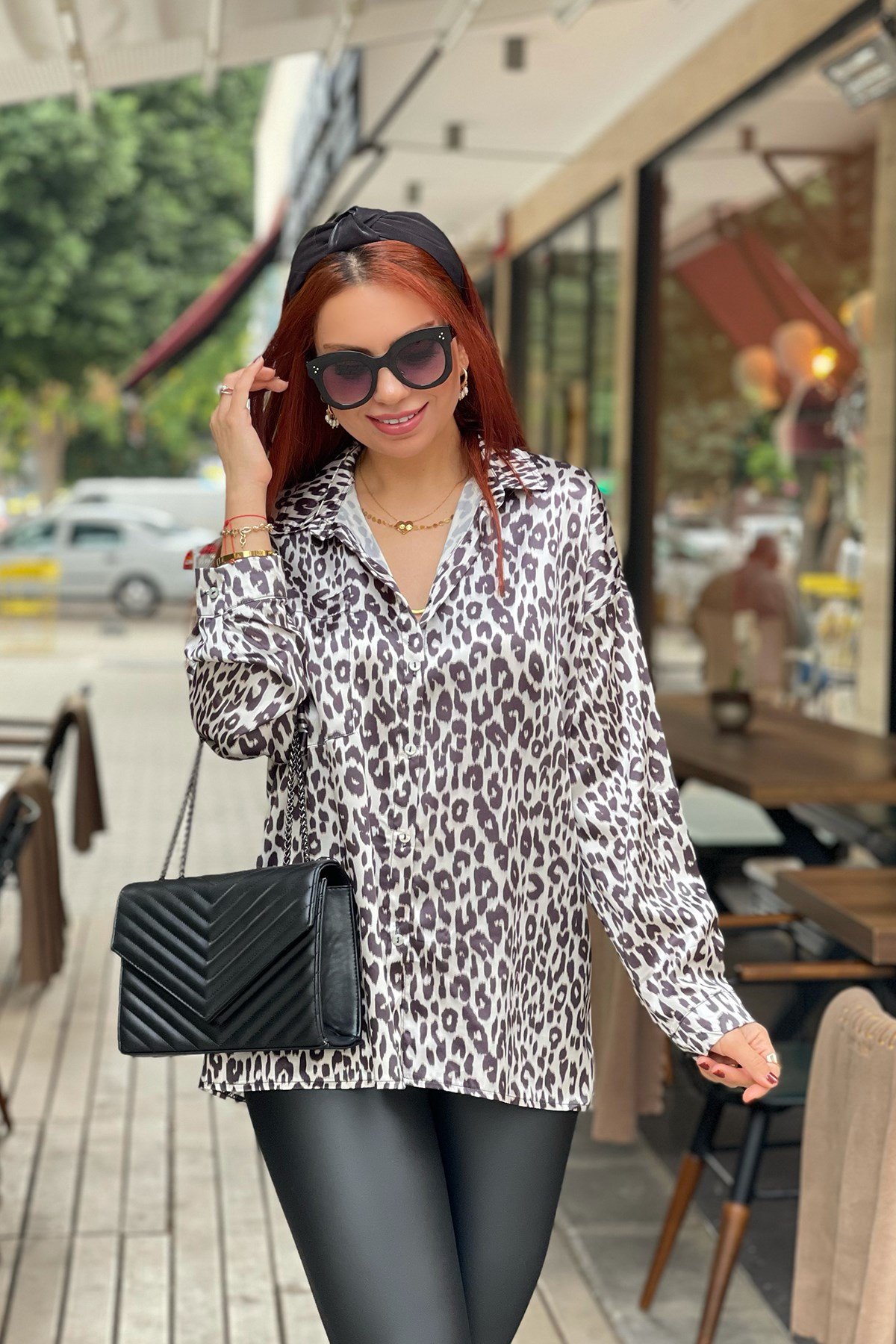 Siyah Beyaz Leopar Gömlek