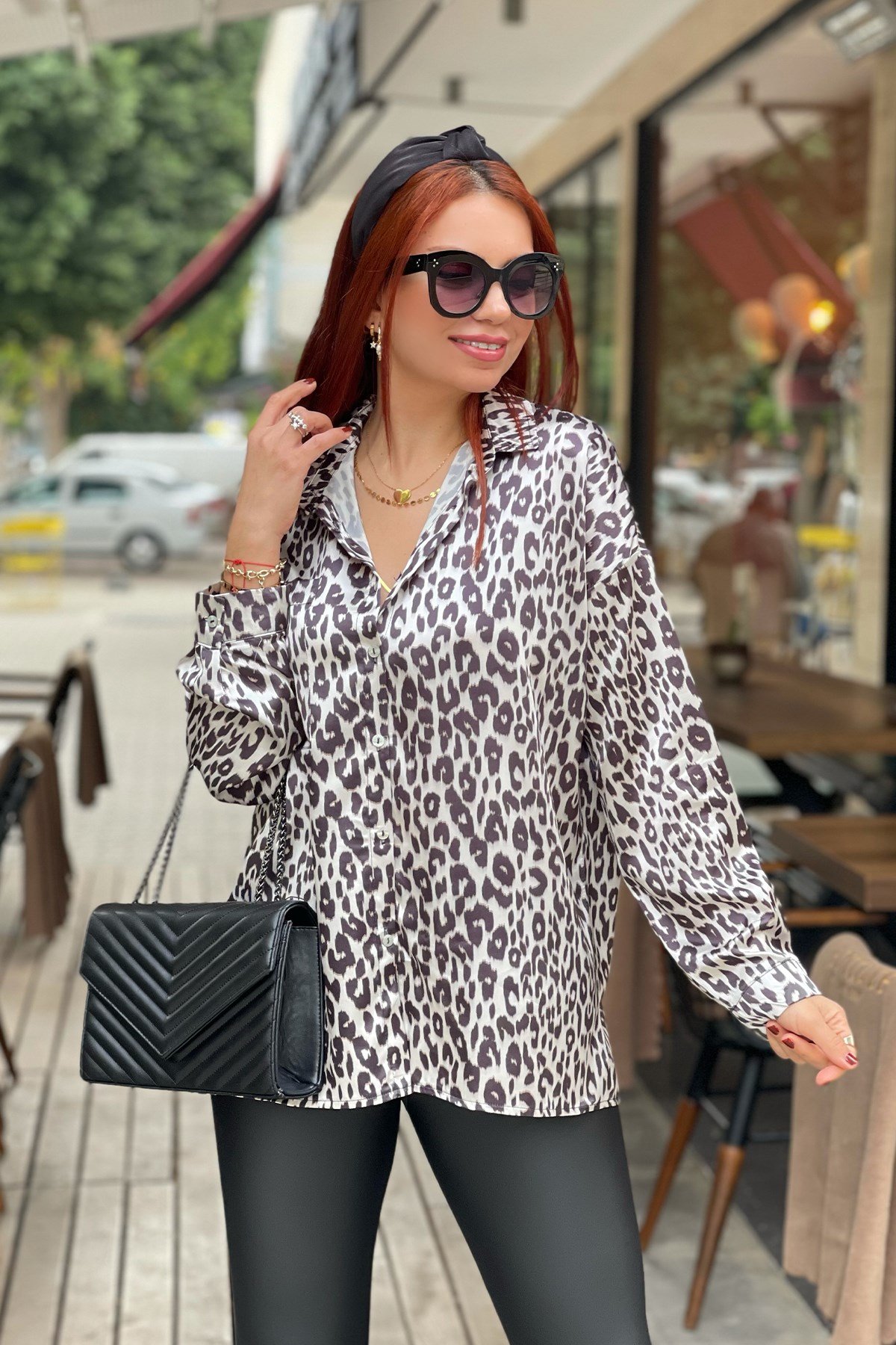 Siyah Beyaz Leopar Gömlek