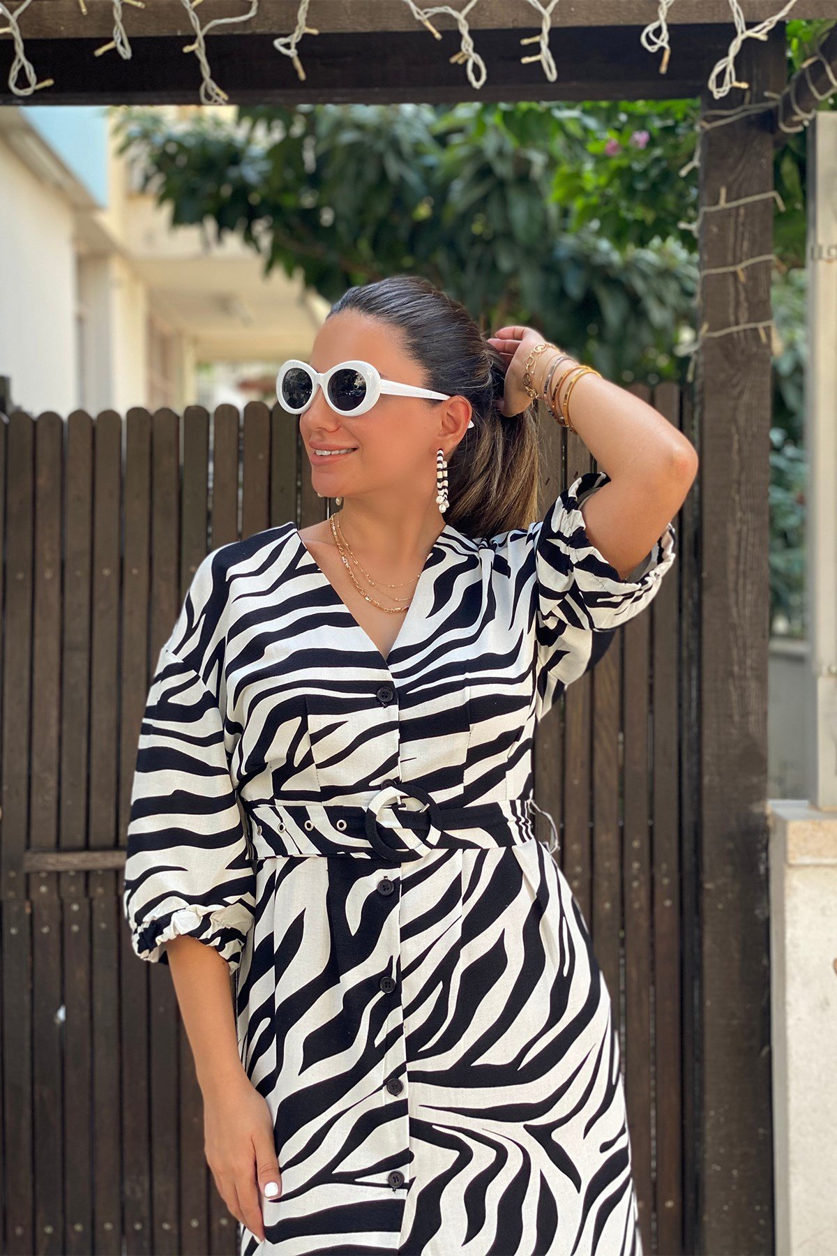 Siyah Beyaz Zebra Desen Elbise