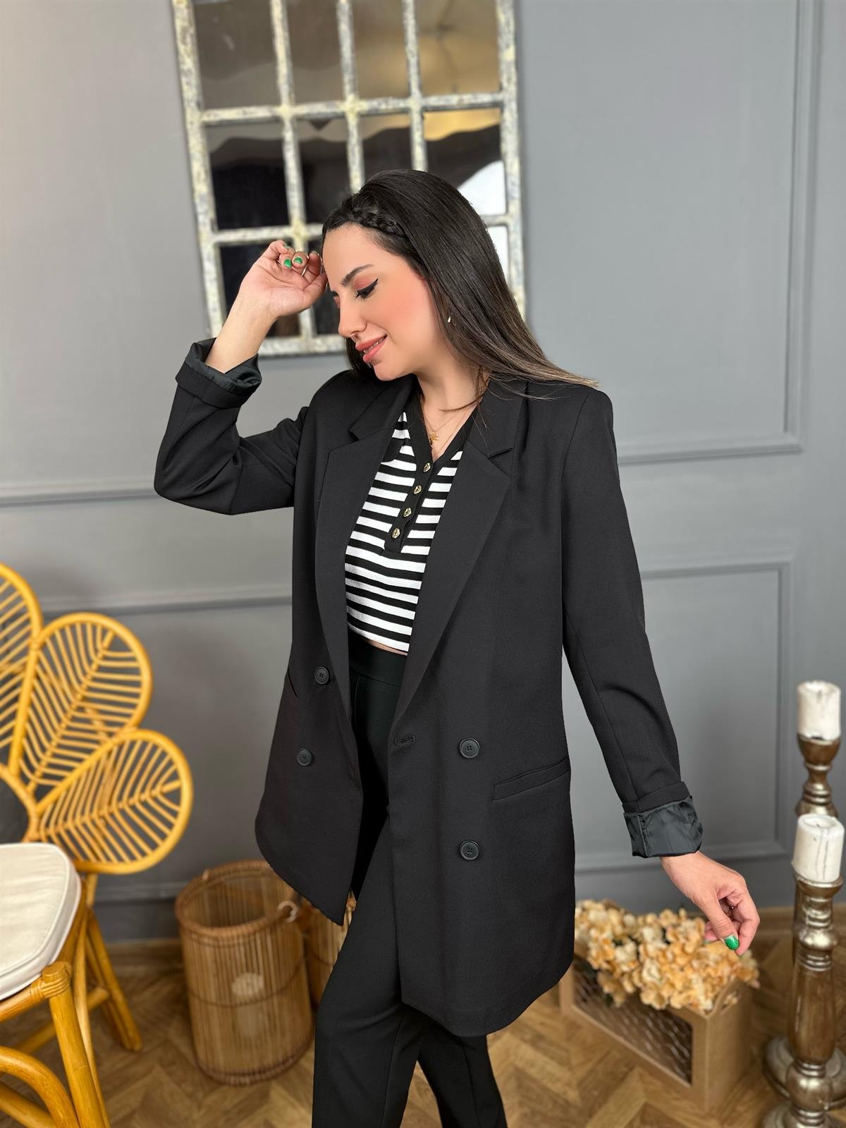 Siyah Boyfriend Blazer Ceket