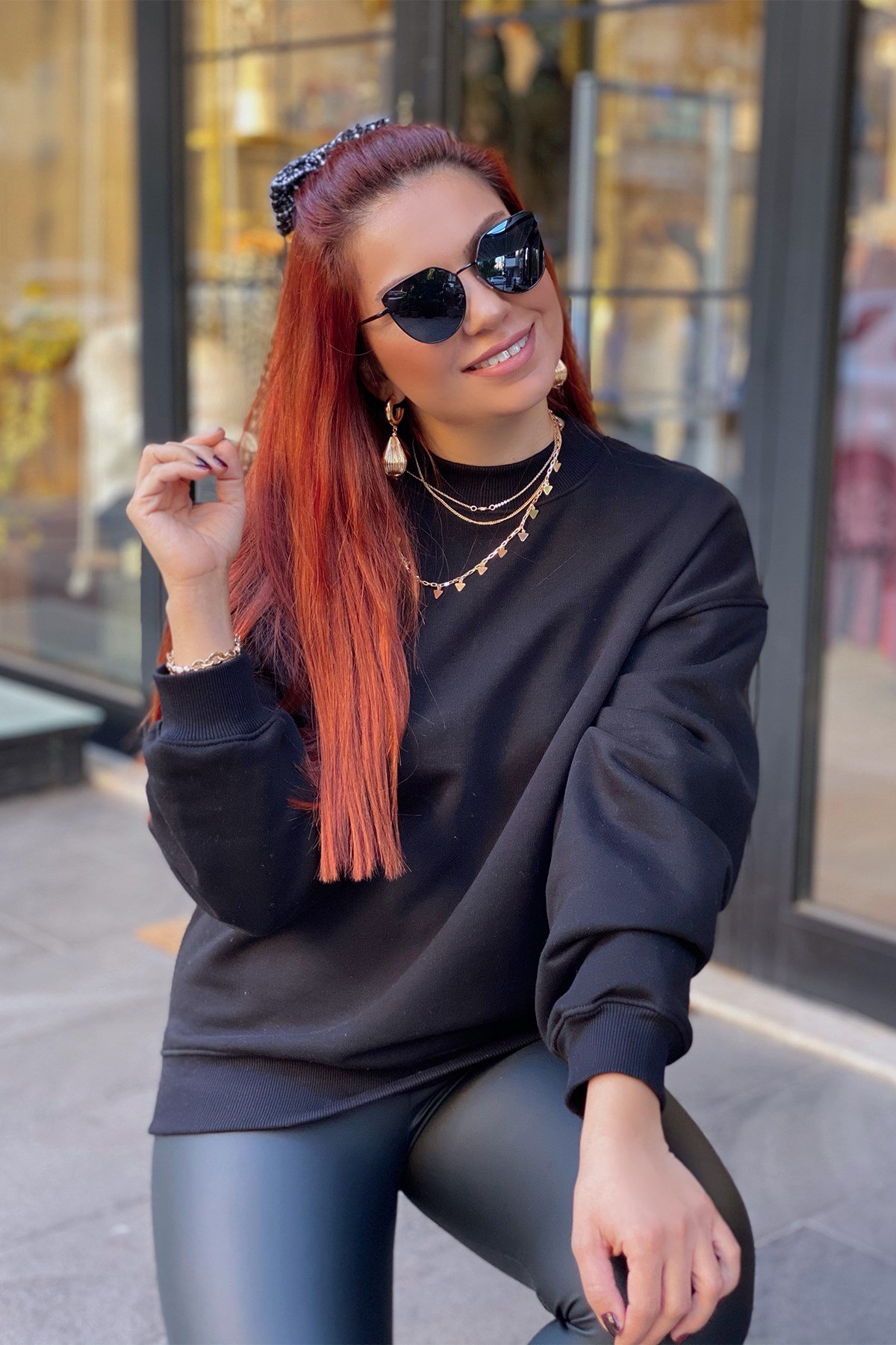 Siyah Düz Sweatshirt