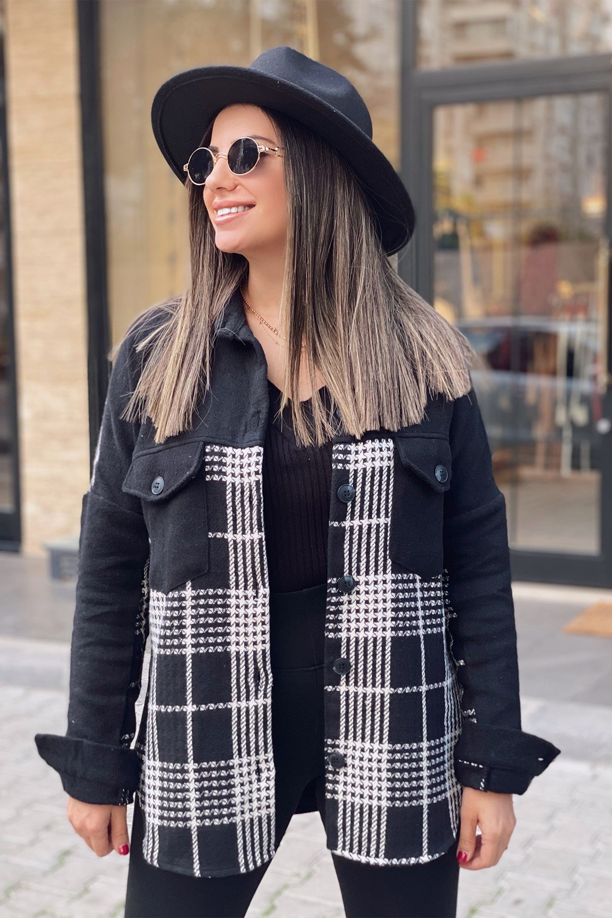 Siyah Ekose Detaylı Oduncu Gömlek