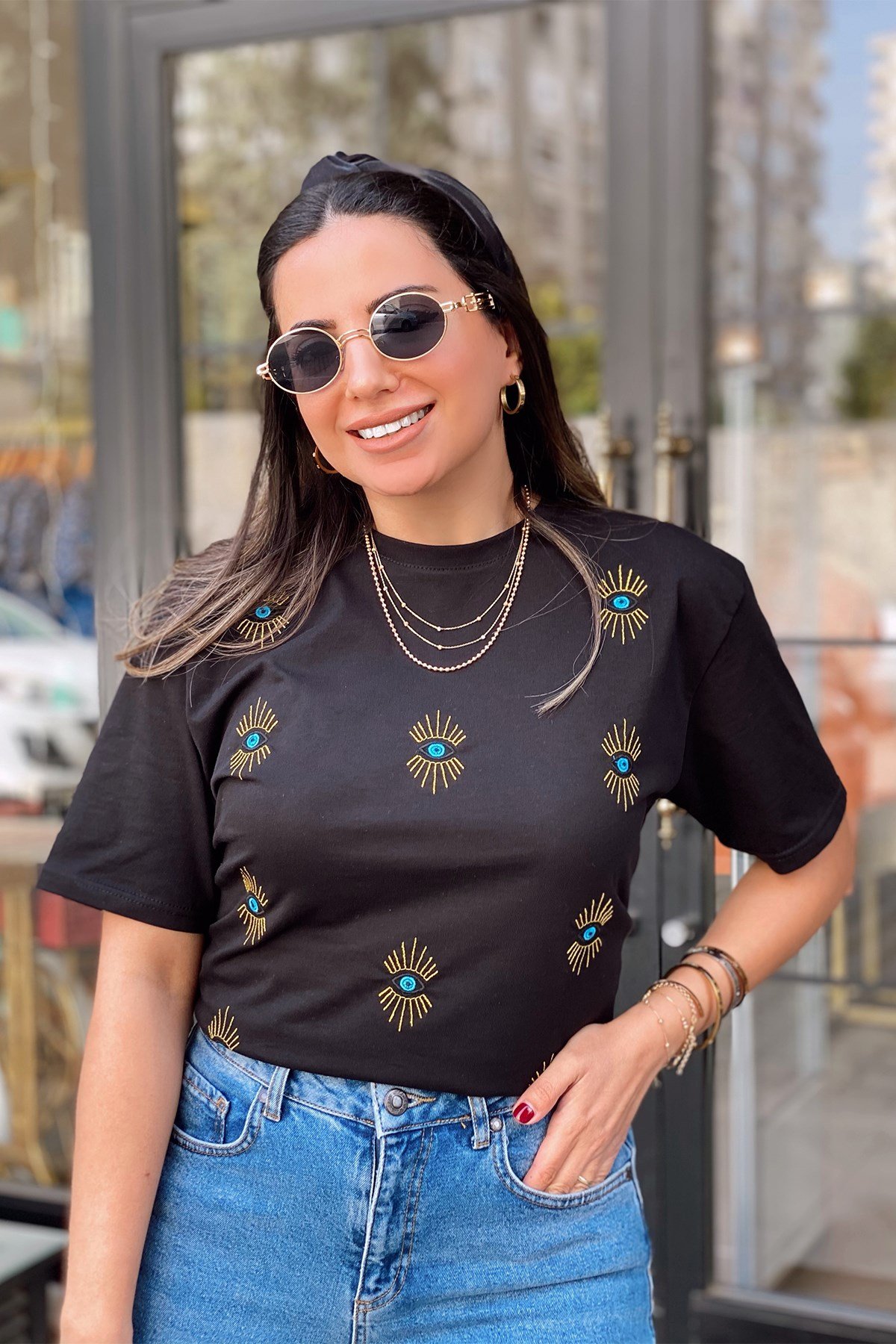 Siyah Göz Detaylı Tshirt
