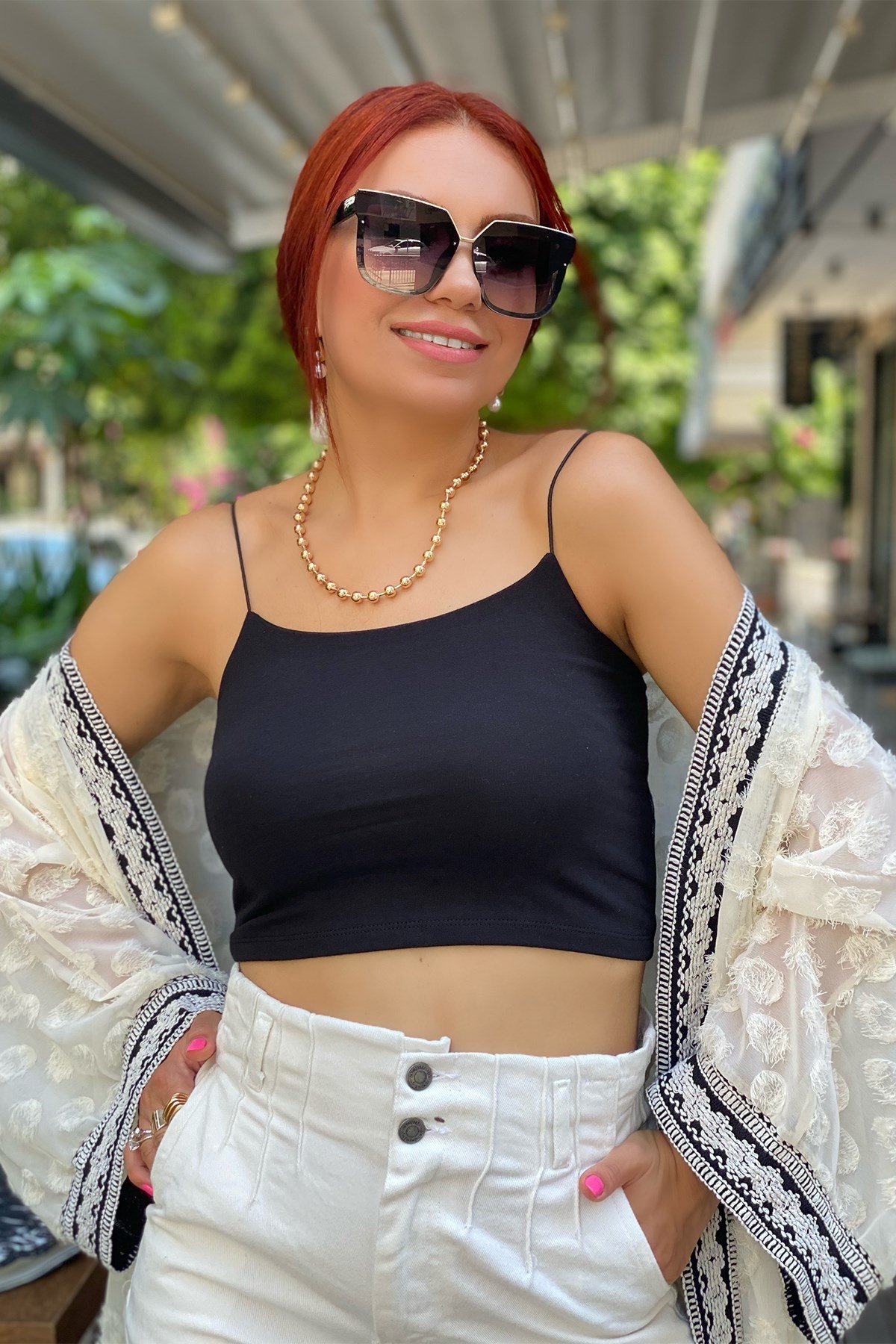 Siyah İp Askılı Crop