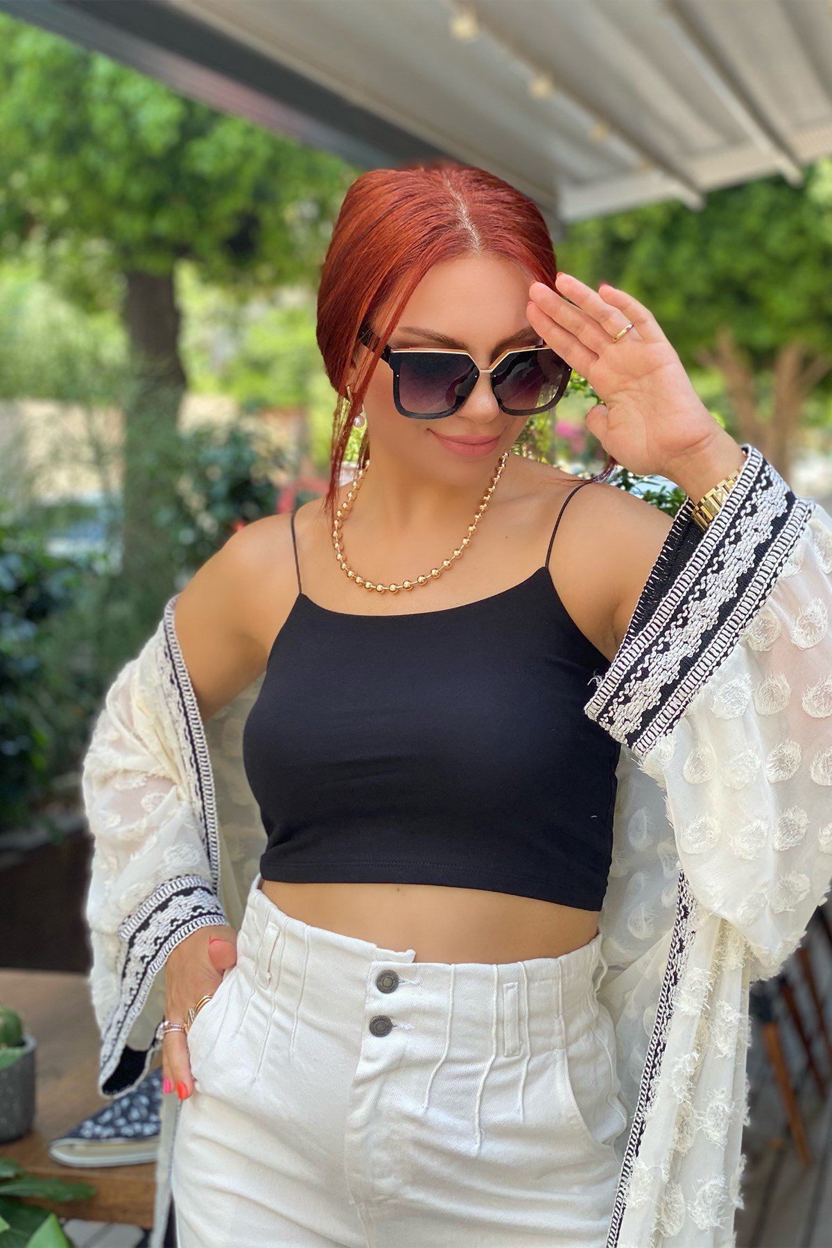 Siyah İp Askılı Crop