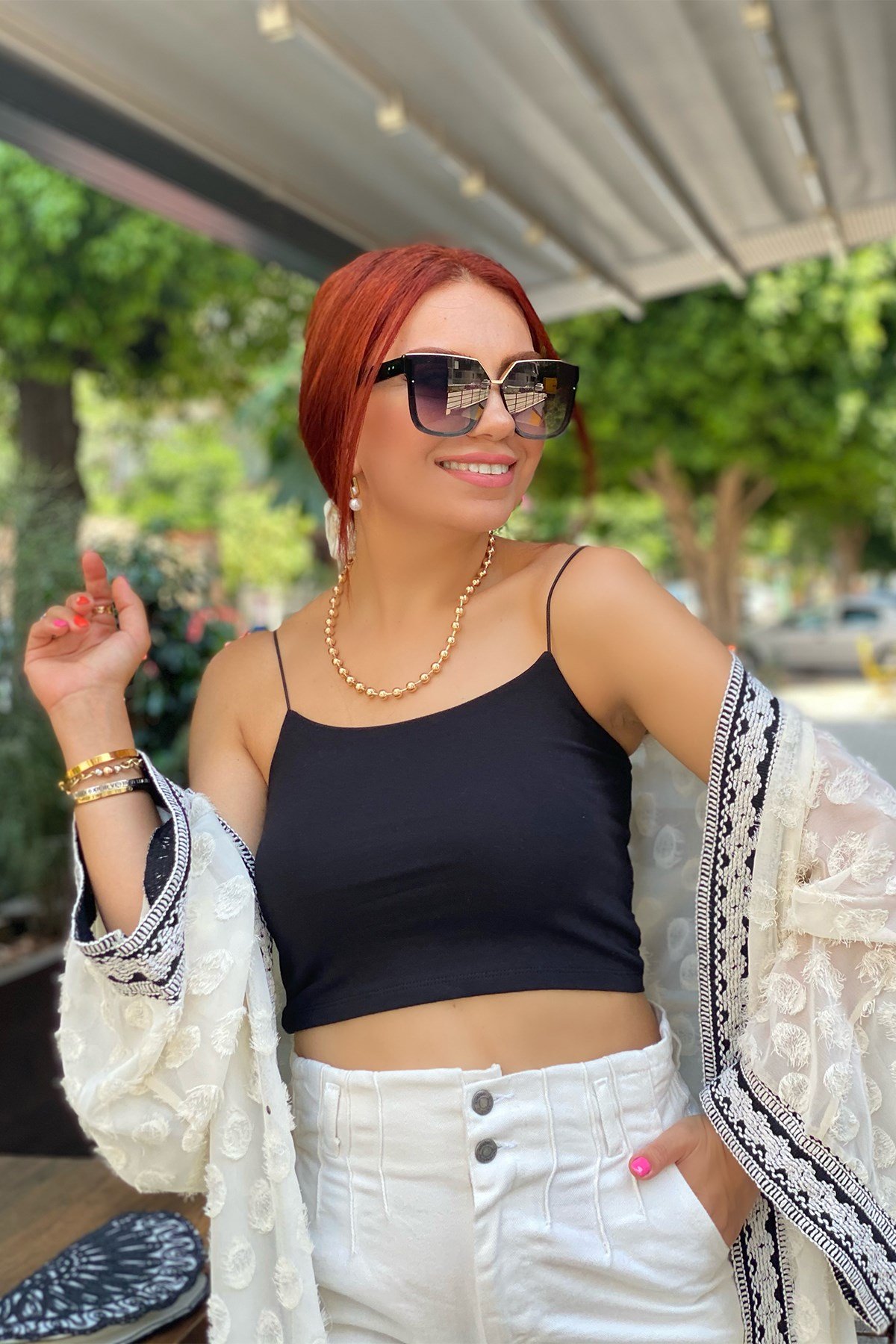 Siyah İp Askılı Crop