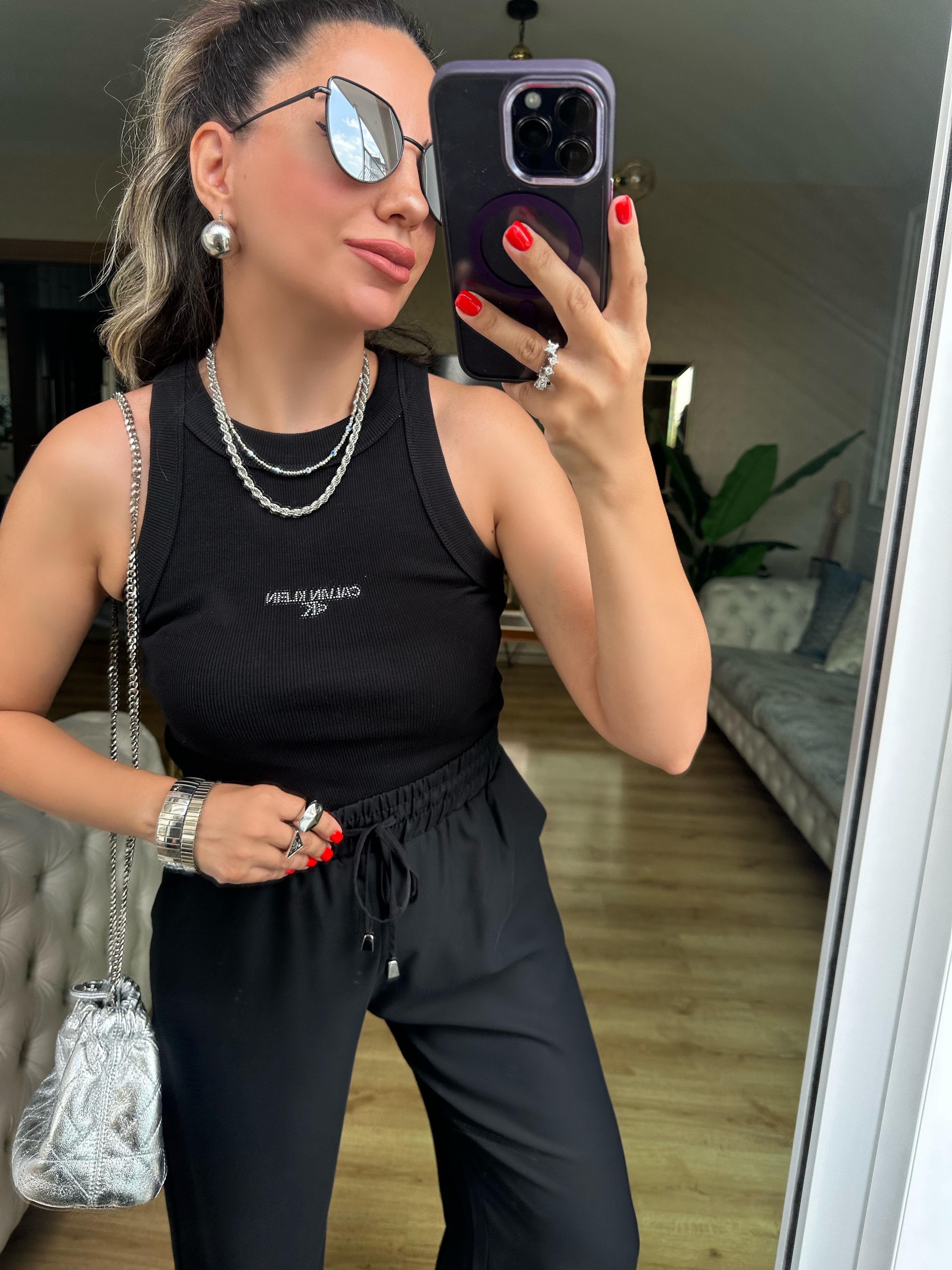 Siyah Kalın Askılı Ck Atlet Bluz
