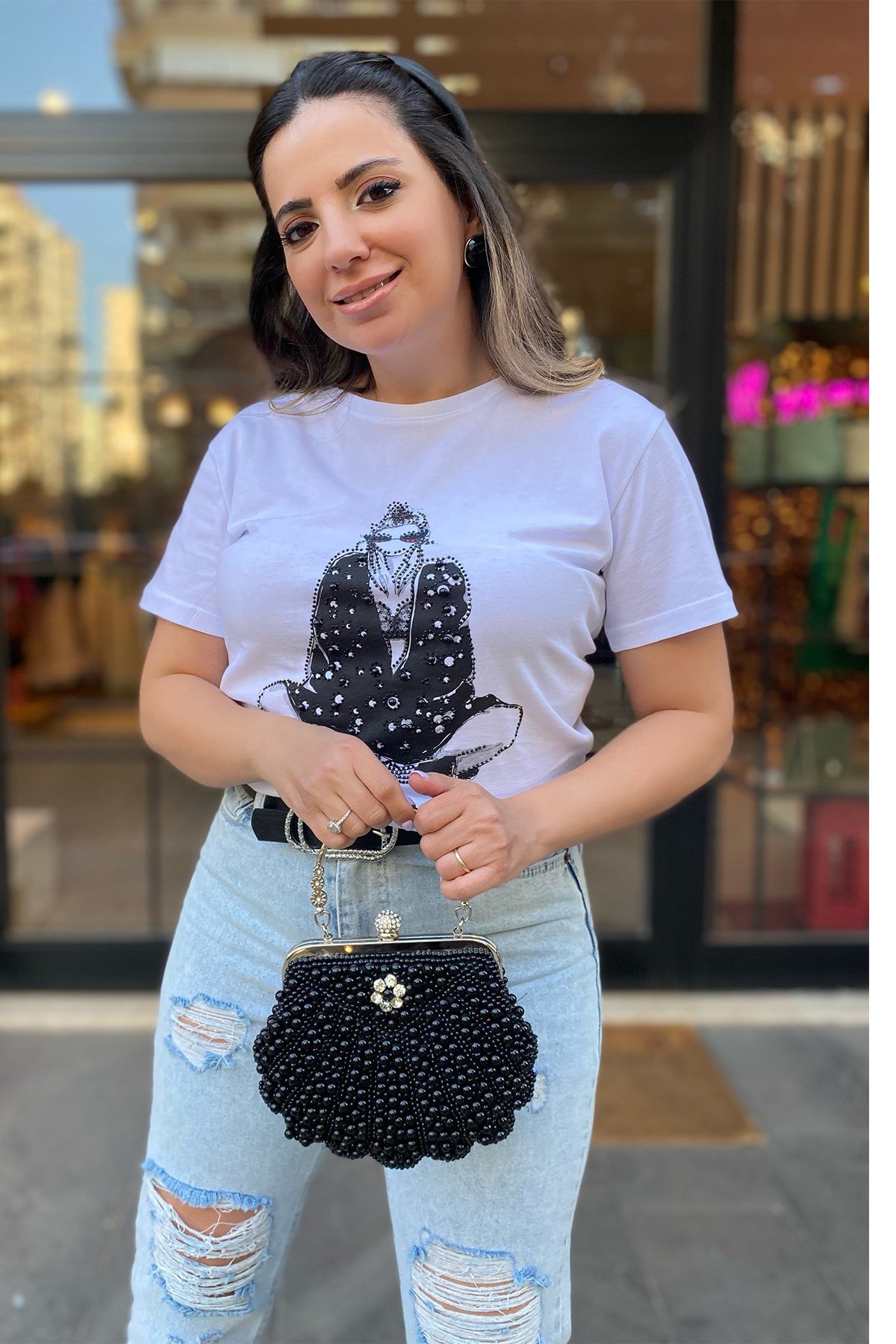 Siyah Kız Baskılı Tshirt
