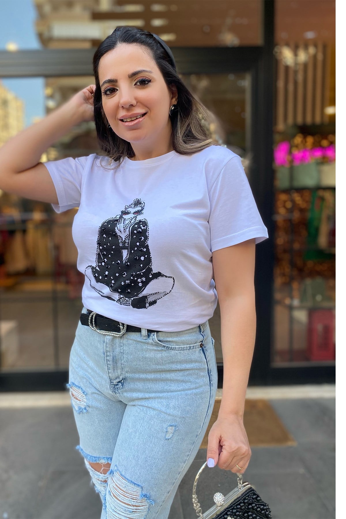 Siyah Kız Baskılı Tshirt