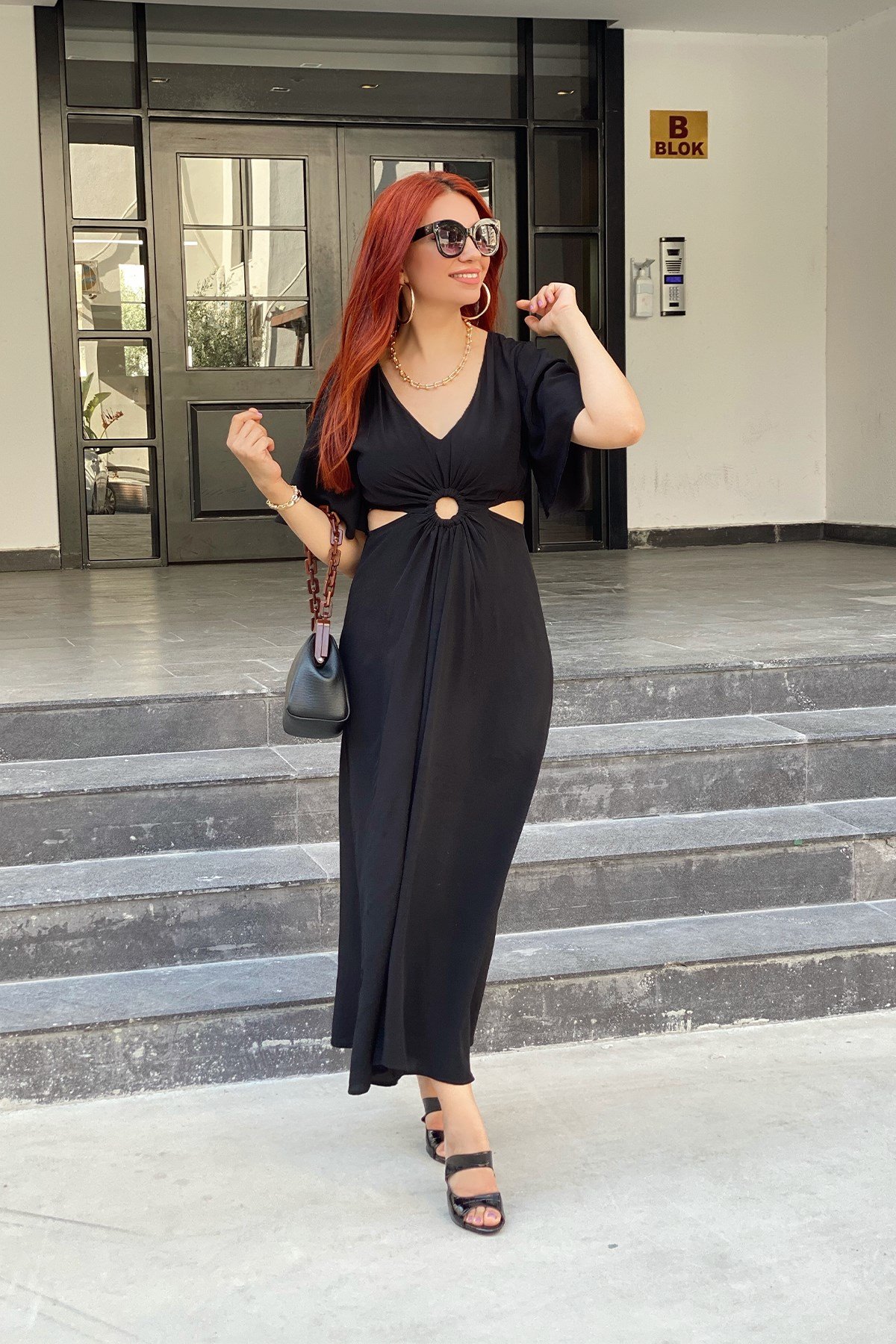 Siyah Maroken Kumaş Elbise