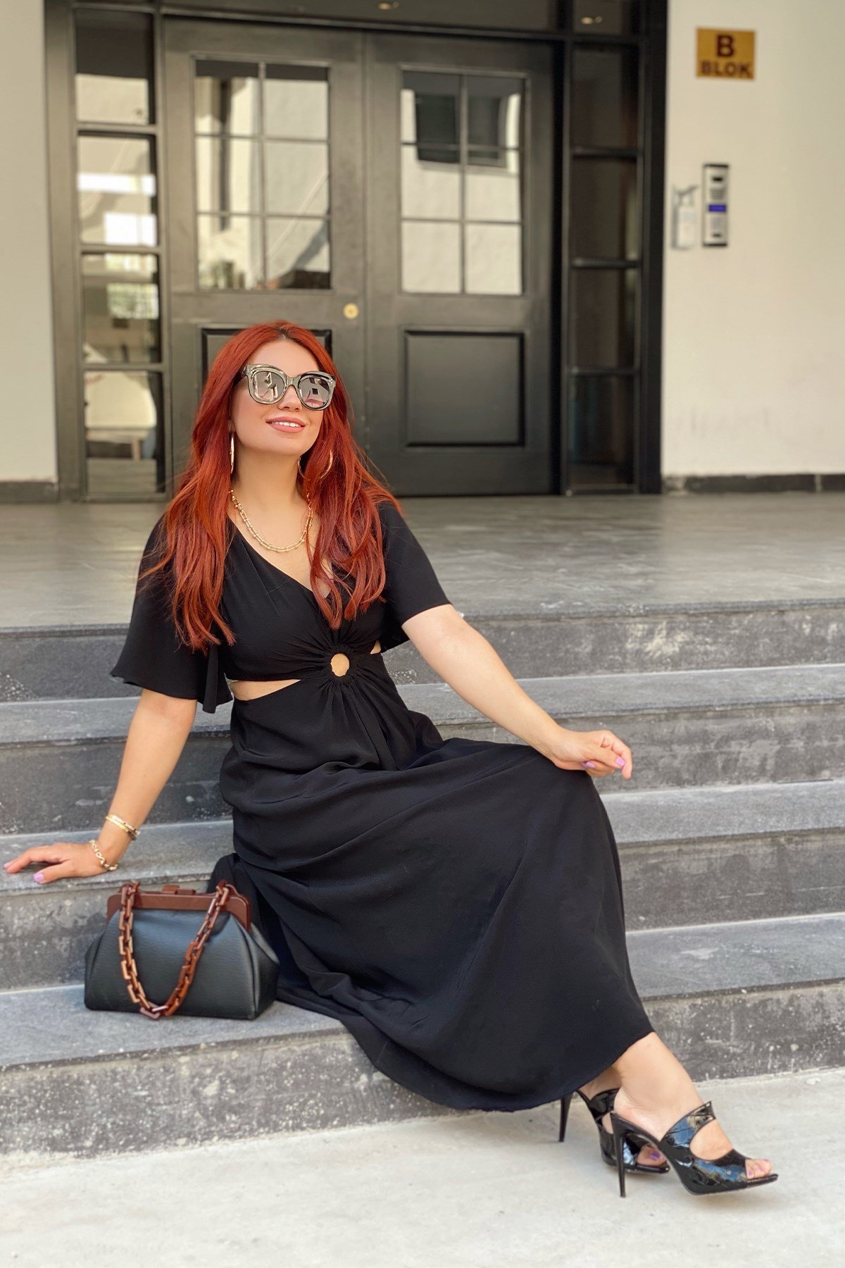 Siyah Maroken Kumaş Elbise