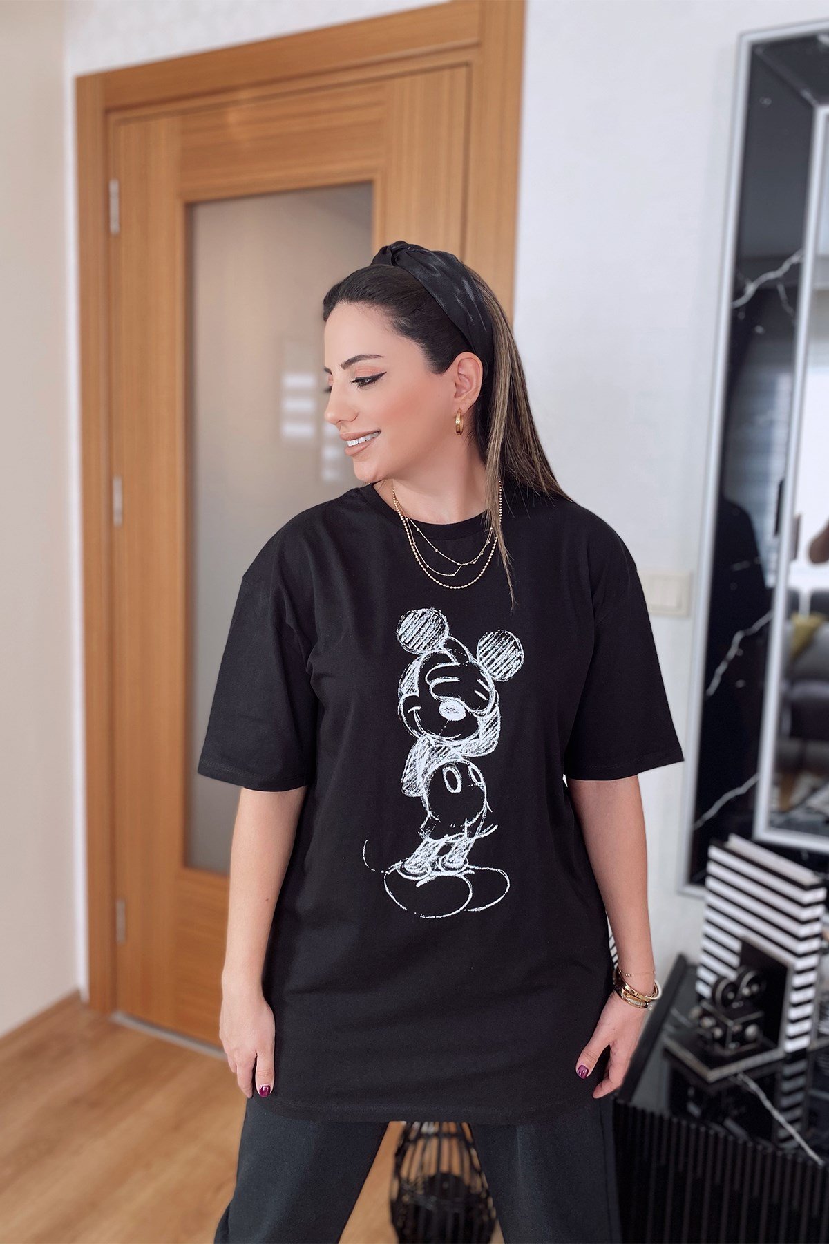 Siyah Mickey Baskılı Tshirt