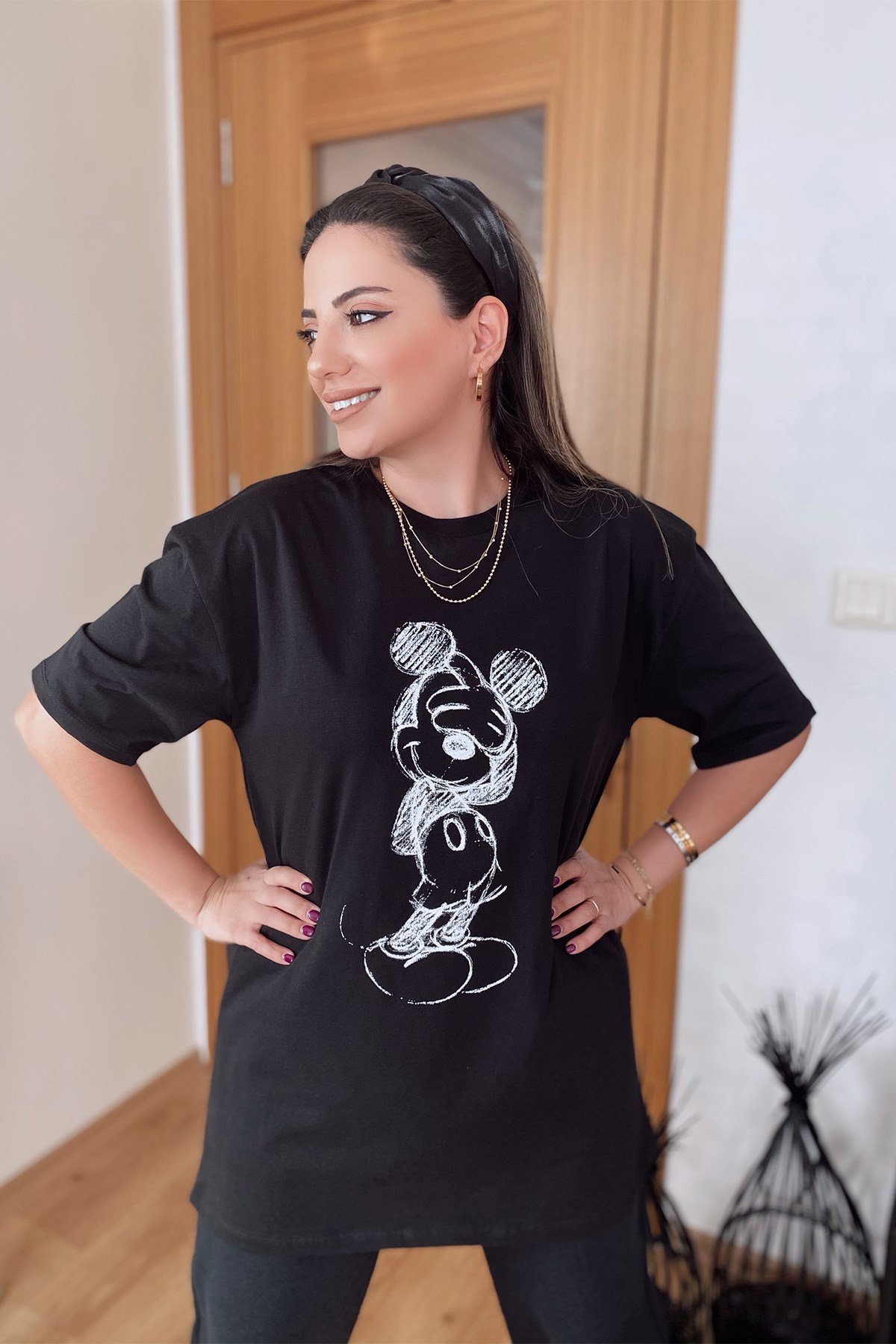 Siyah Mickey Baskılı Tshirt