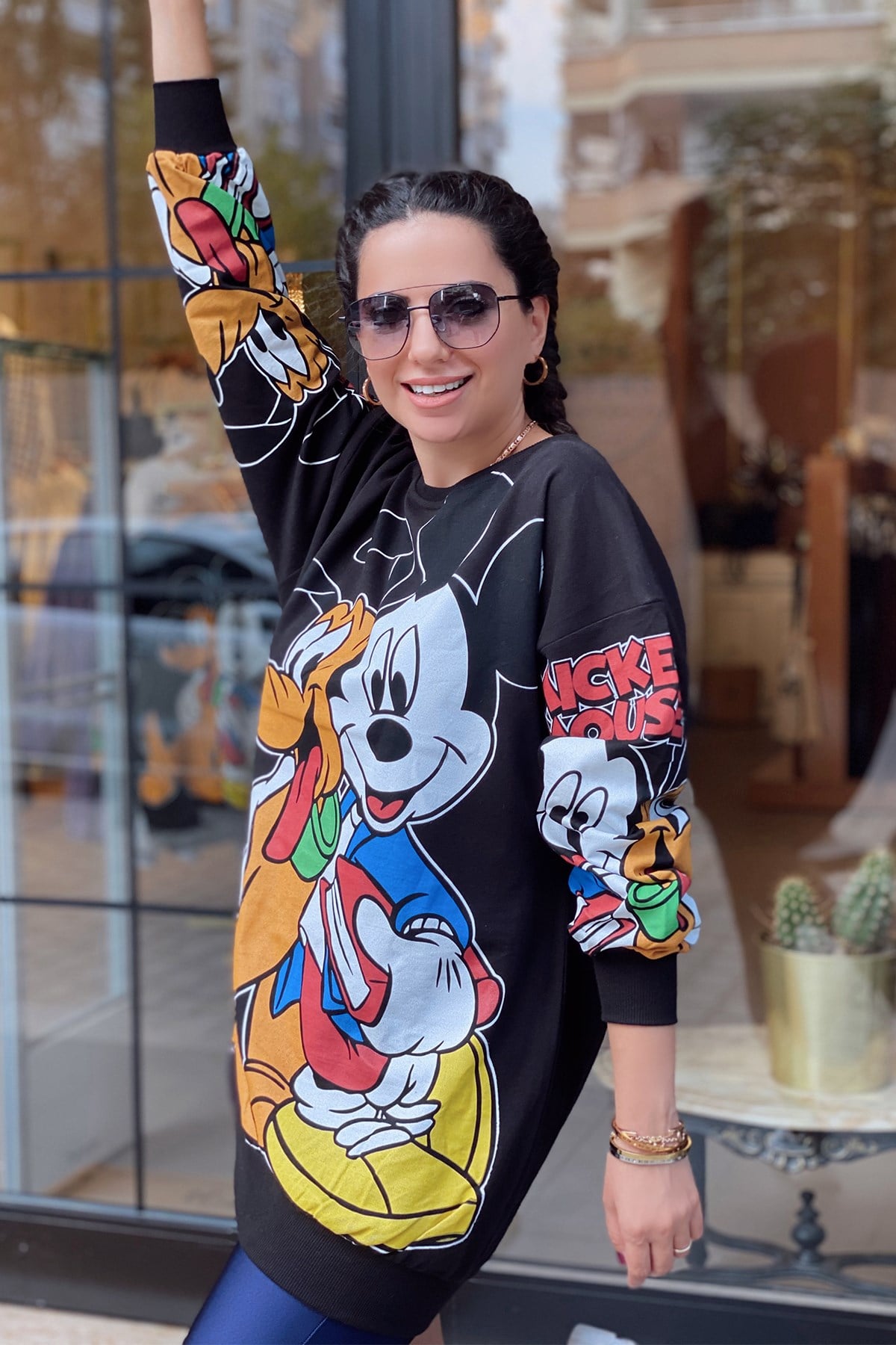 Siyah Mickey Mouse Uzun Sweatshirt