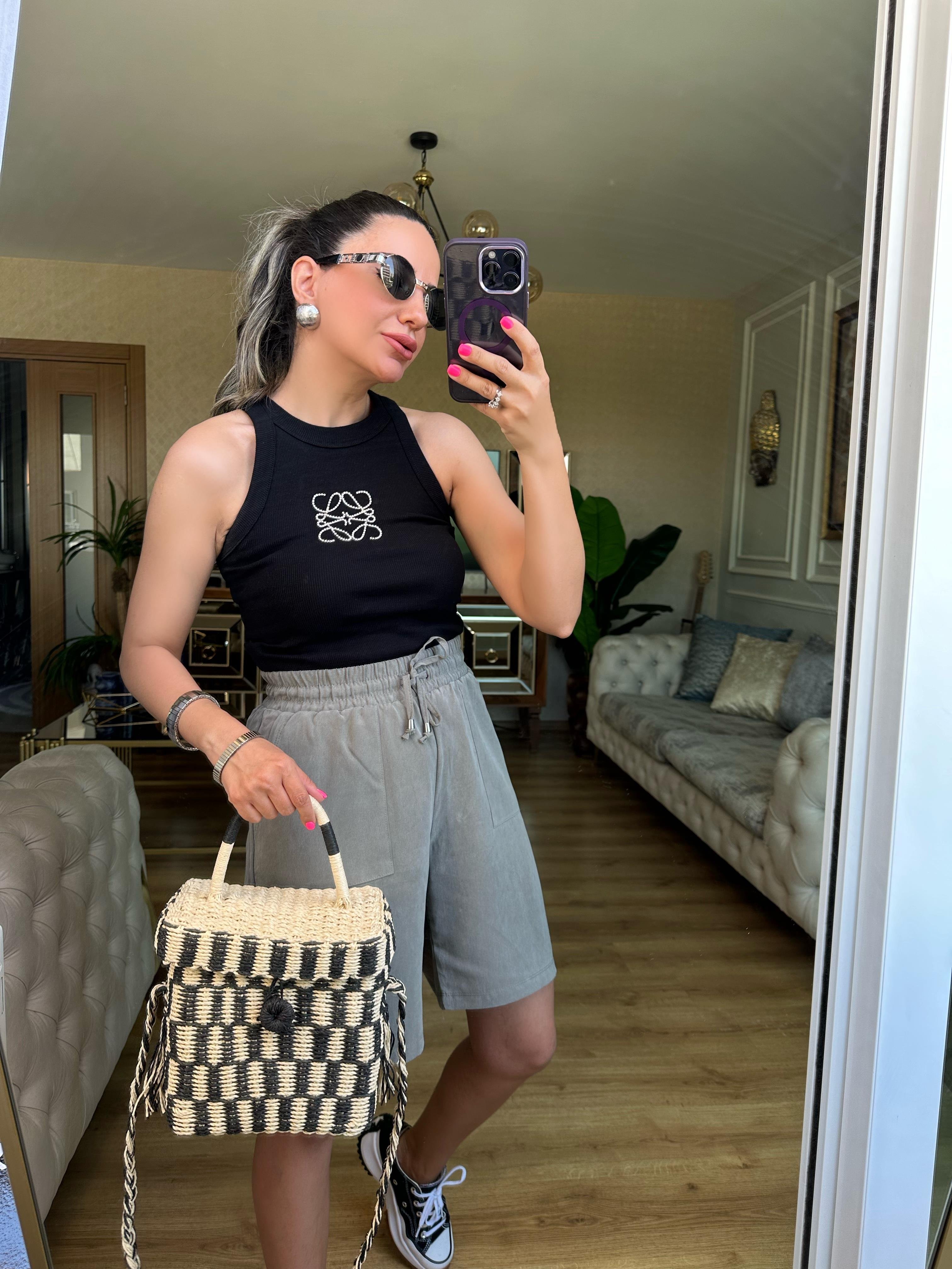 Siyah Önü Taşlı Bluz Atlet