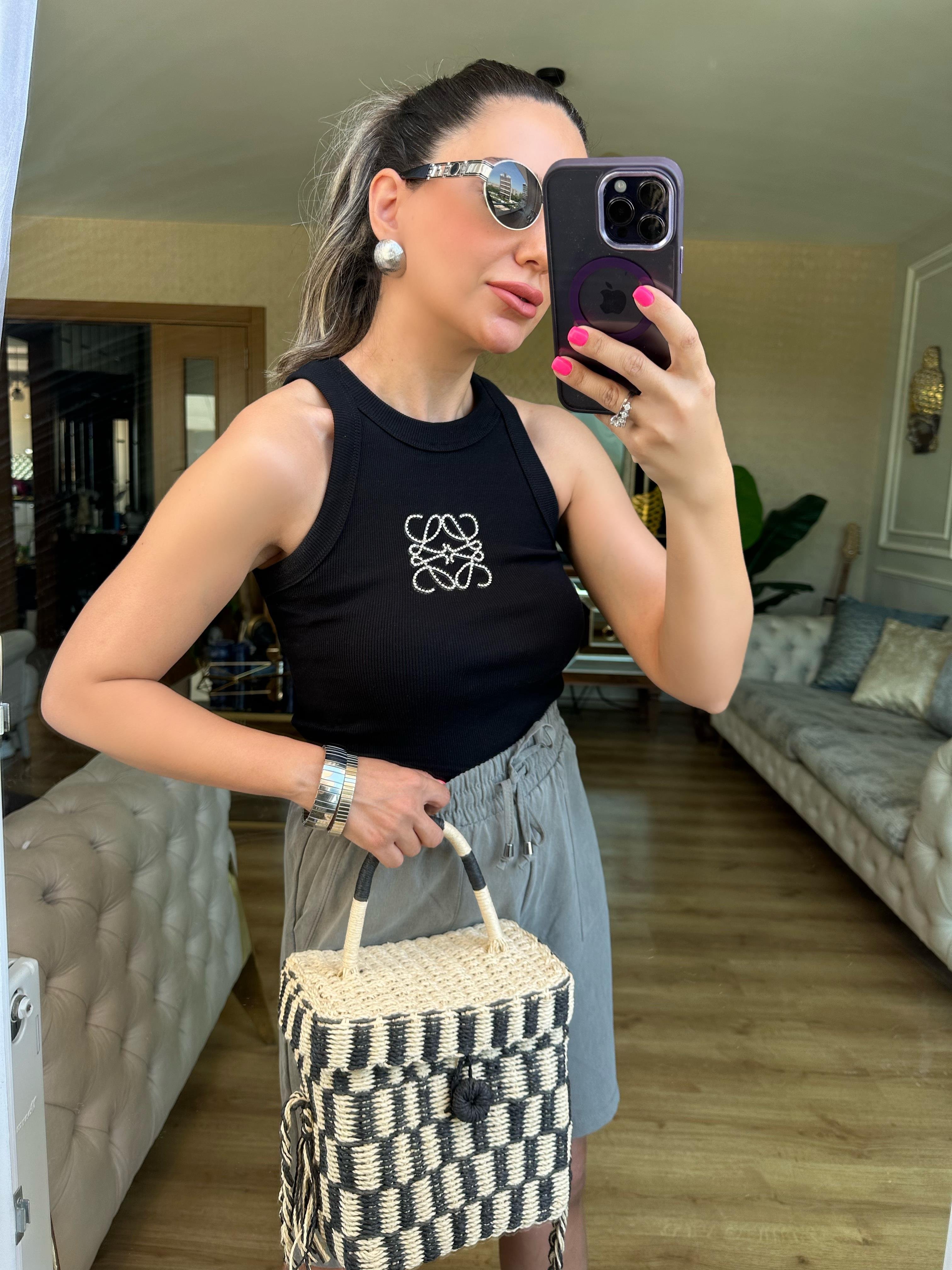 Siyah Önü Taşlı Bluz Atlet