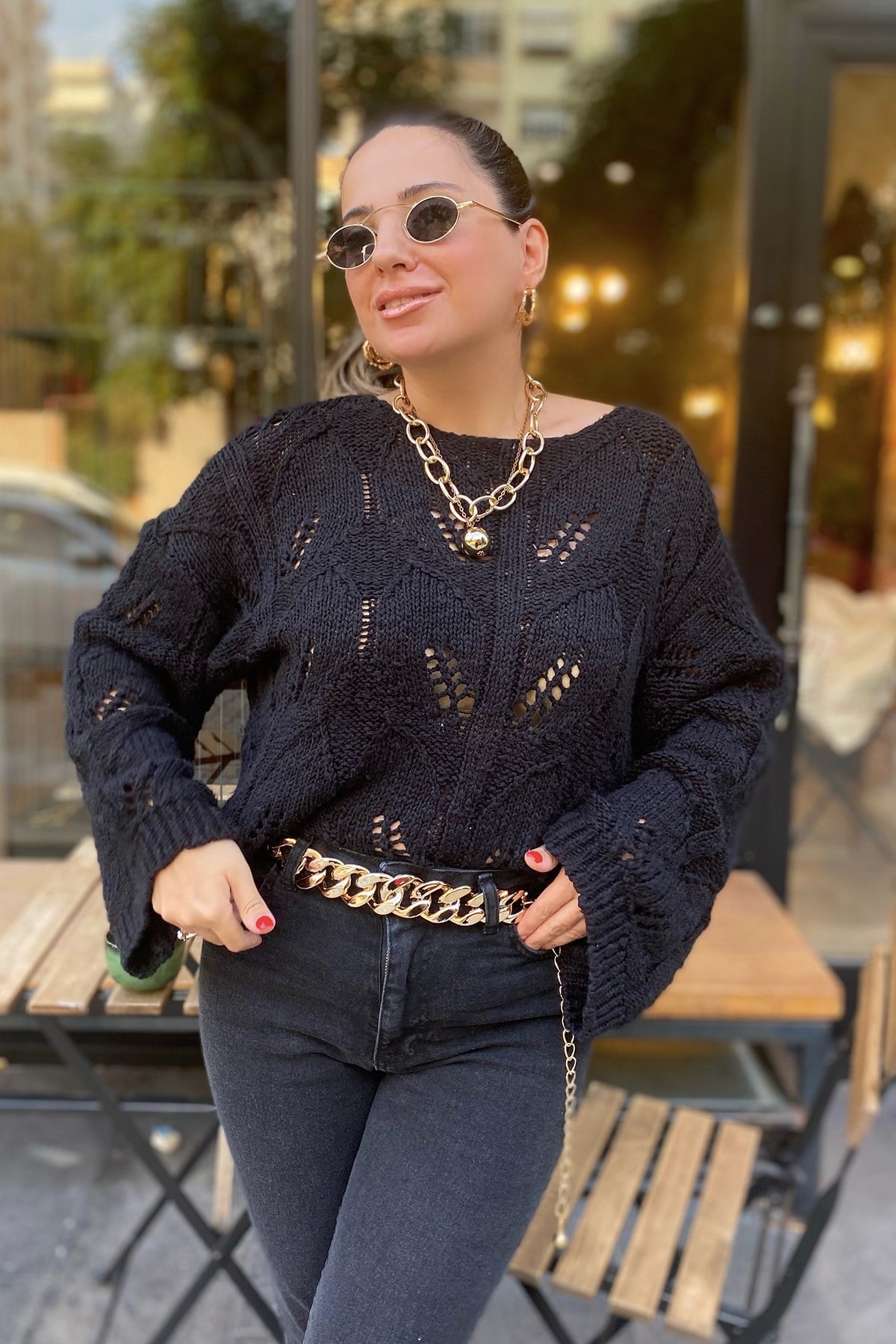 Siyah Örgü  Bluz 