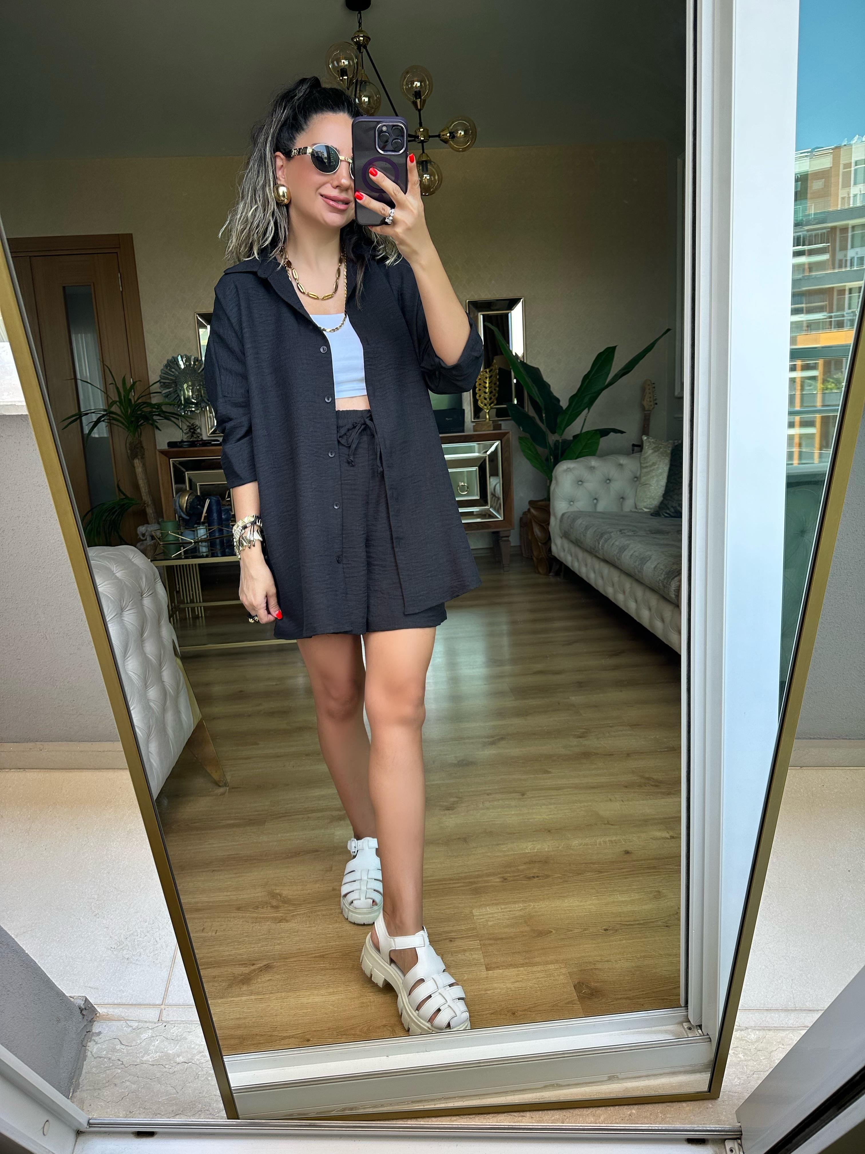 Siyah Orj Marka Şort Gömlek Takım