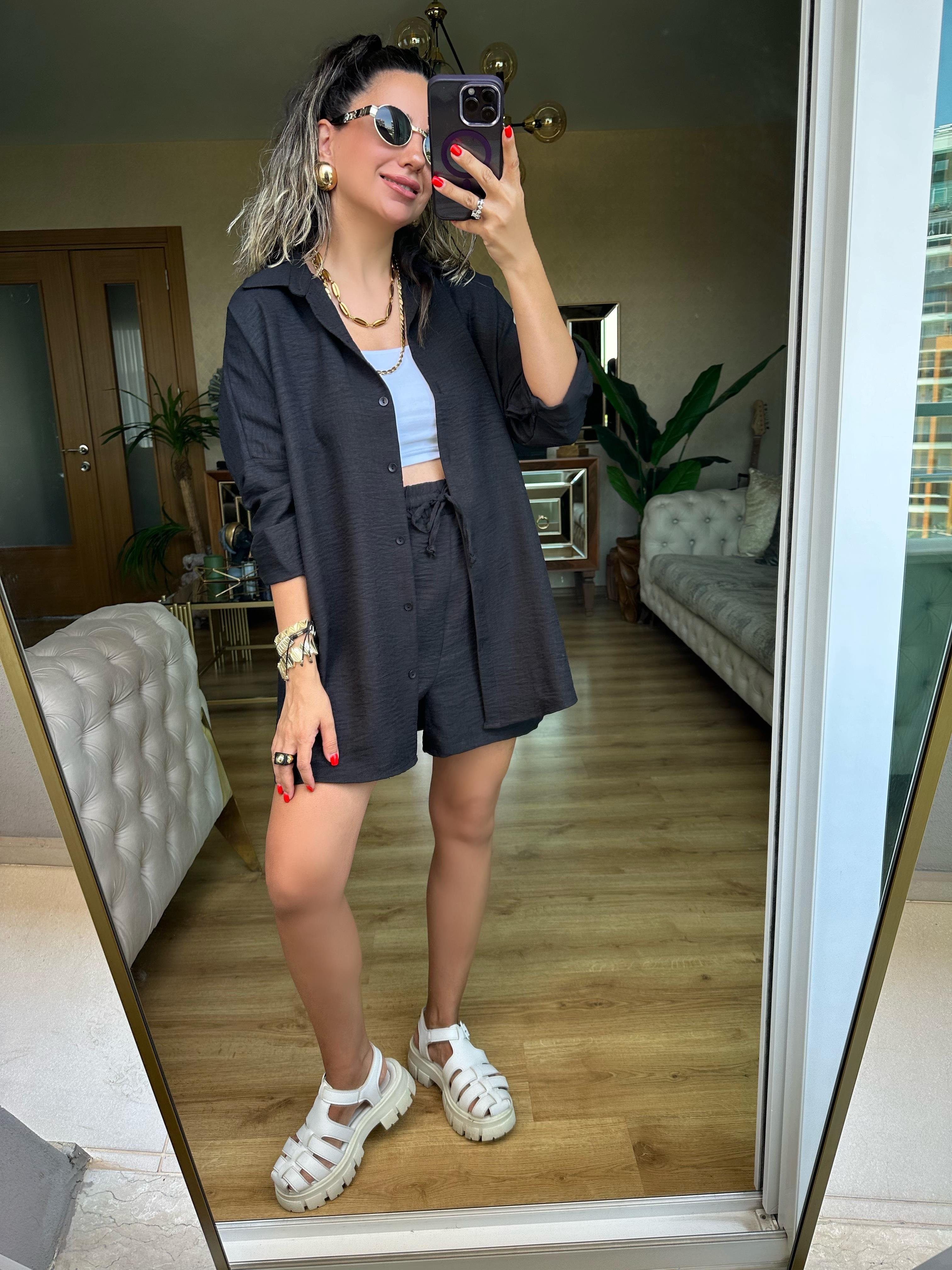 Siyah Orj Marka Şort Gömlek Takım