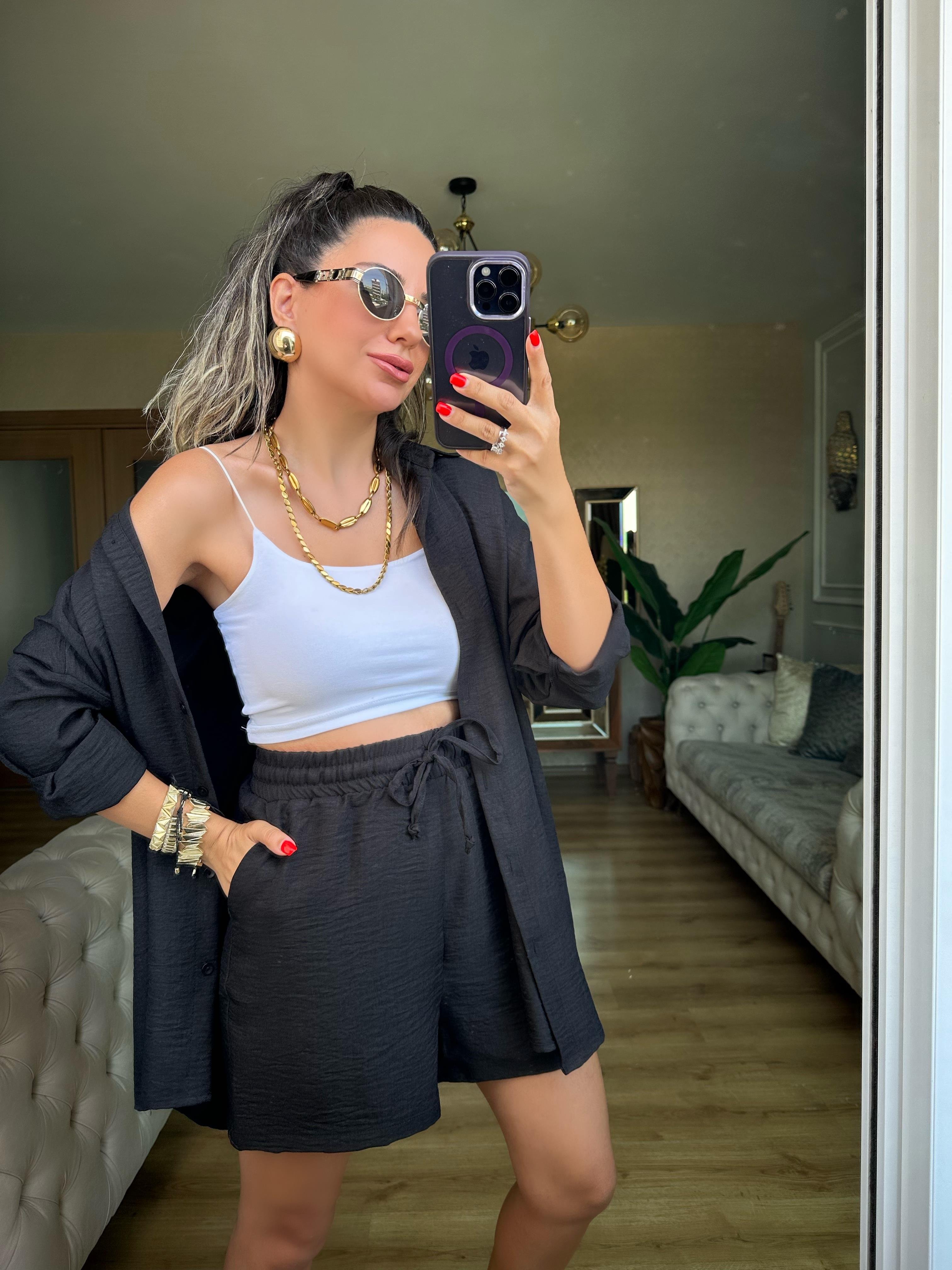 Siyah Orj Marka Şort Gömlek Takım