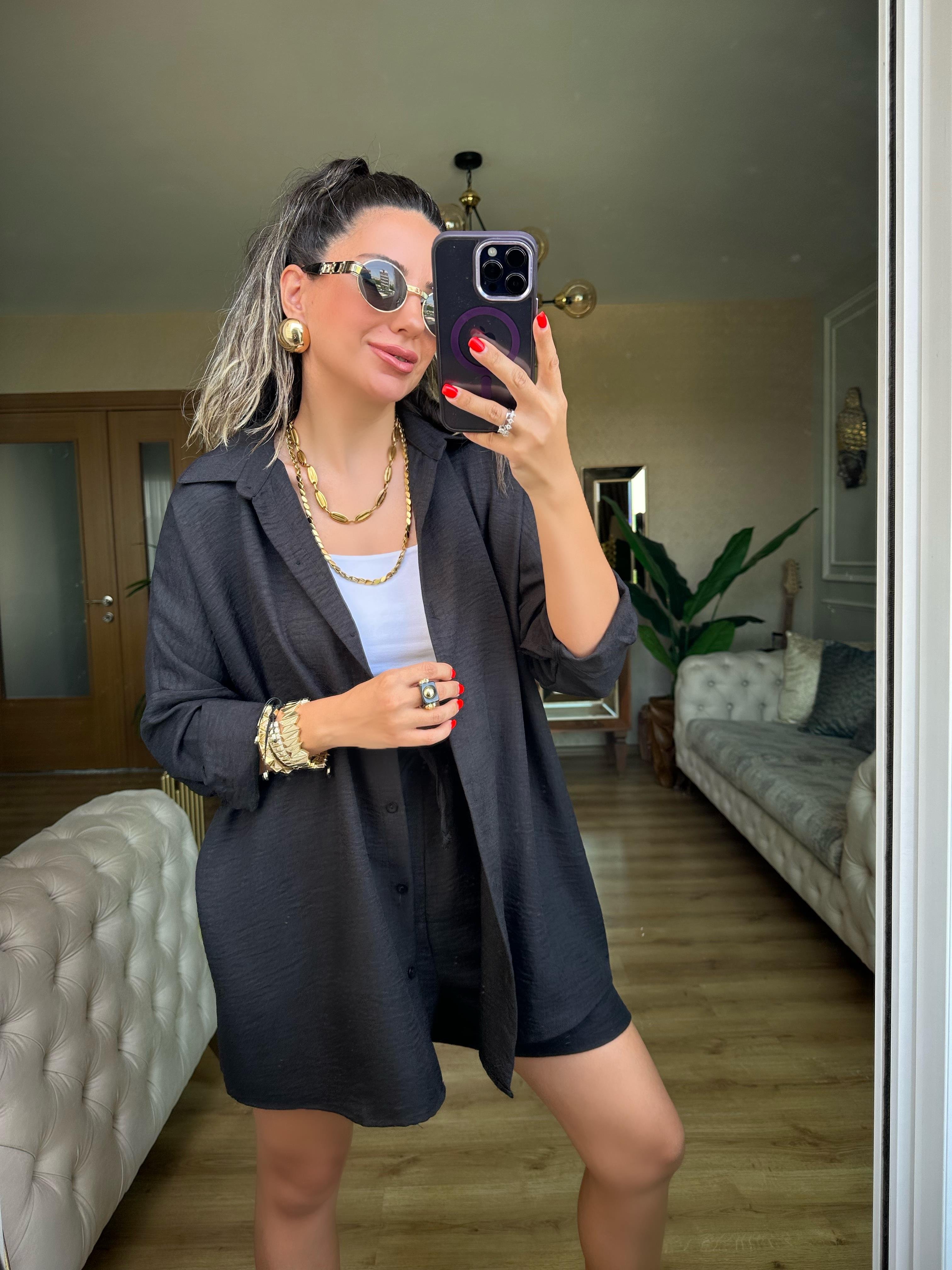 Siyah Orj Marka Şort Gömlek Takım