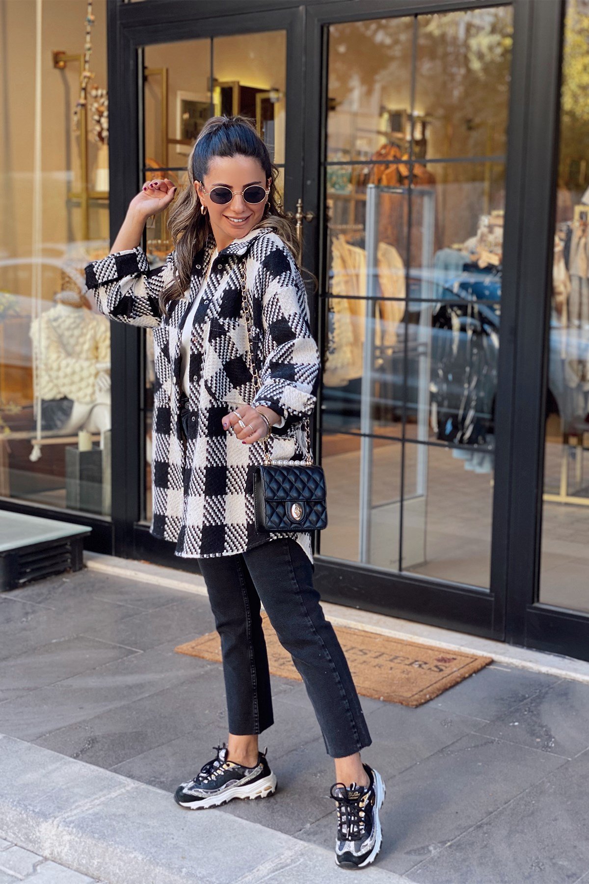 Siyah Oversize Cepli Ekose Gömlek Ceket