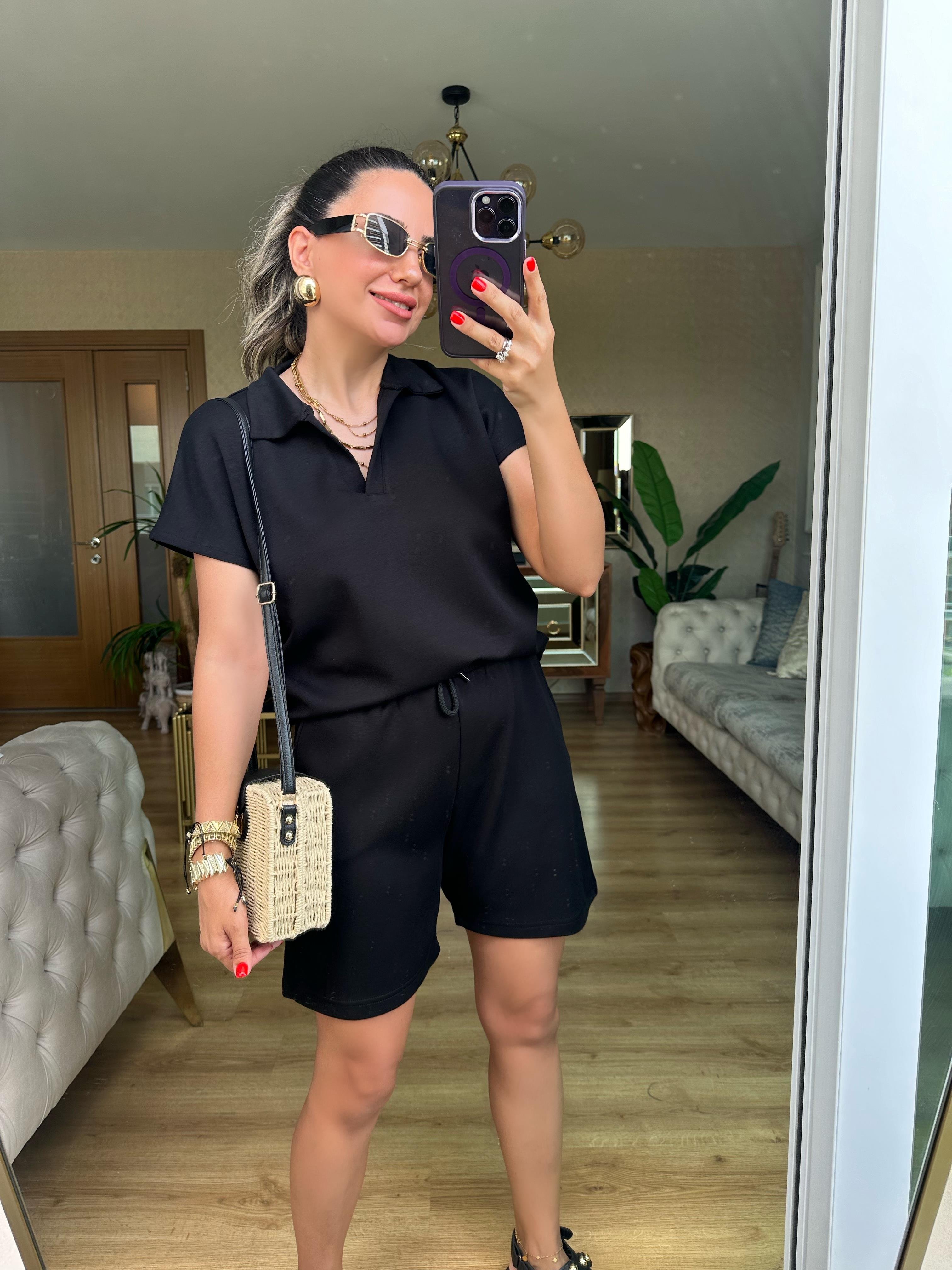 Siyah Oysh Modal Şort Takım