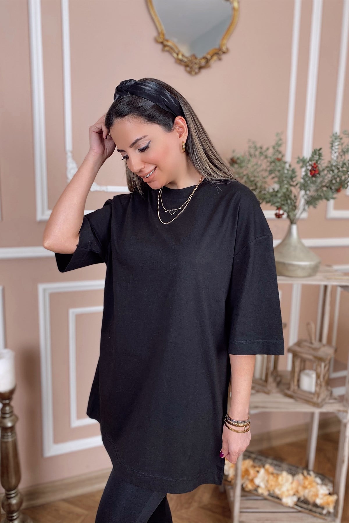 Siyah Pamuk Kumaş Basic Tshirt